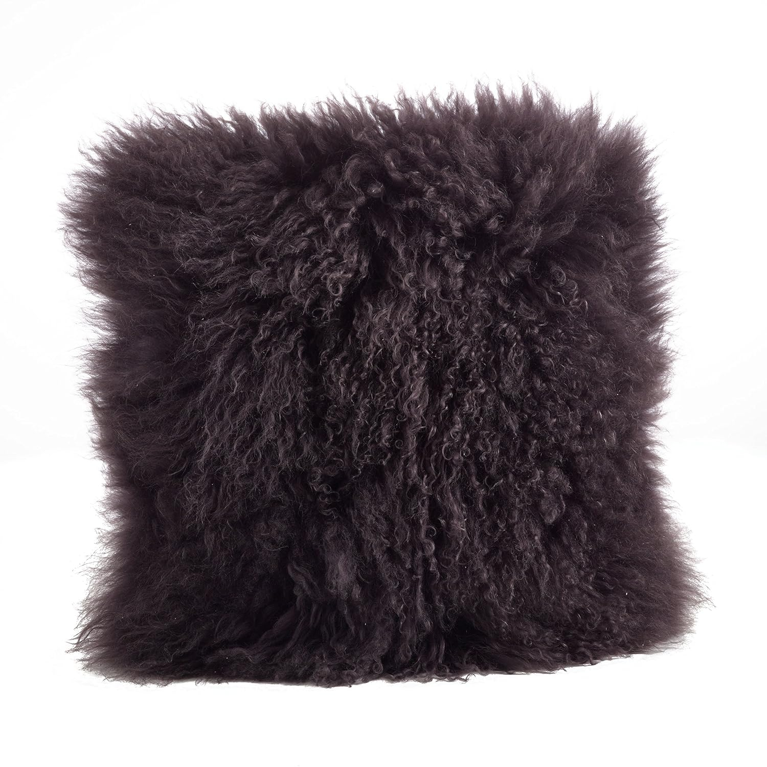 SARO  16 in. Square Wool Mongolian Lamb Fur Throw Pillow  Grey