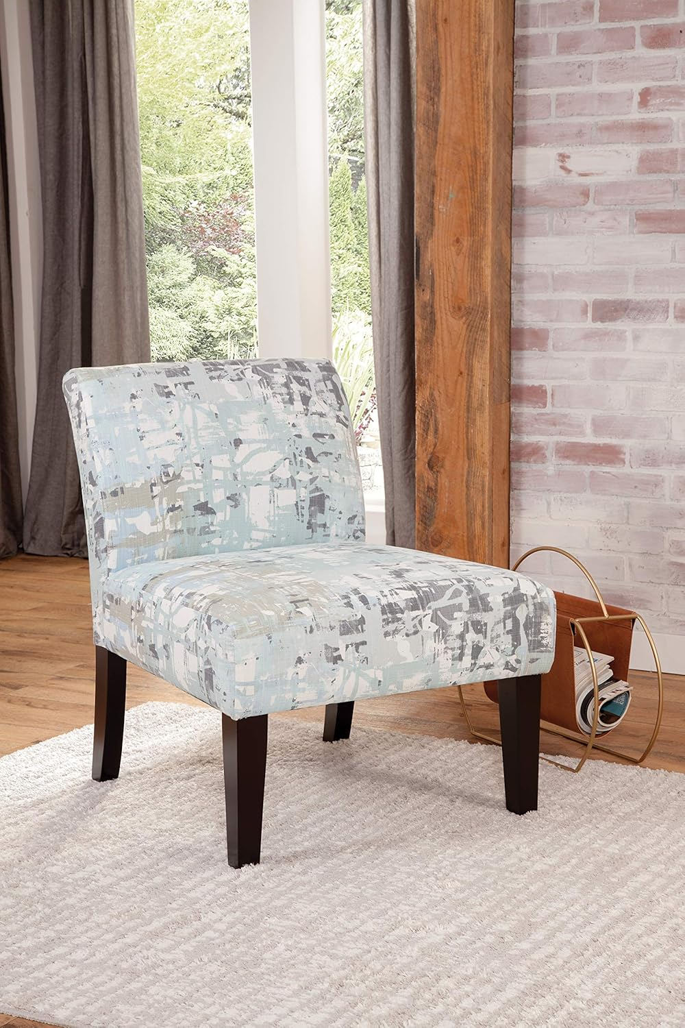 Ivy Avington Armless Slipper Accent Chair Armless Accent Chairs Mysterious Slate Blue and Grey Foam, Fabric Abstract Pattern Padded Seat Beach, Casual