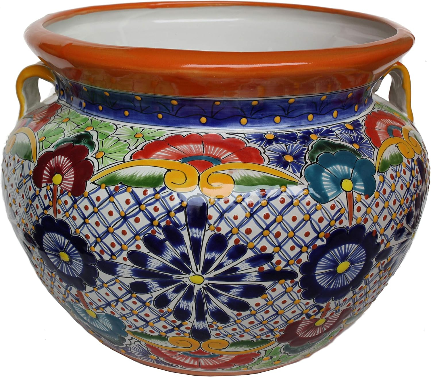 Fine Crafts Imports Indoors/Outdoors Medium-Sized Cherato Mexican Colors Talavera Ceramic Garden Pot