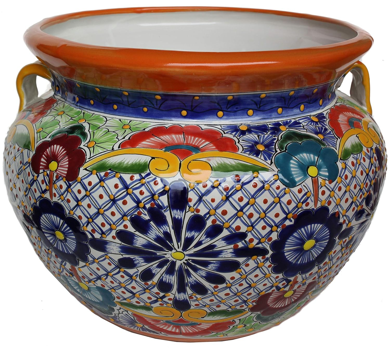 Fine Crafts Imports Indoors/Outdoors Medium-Sized Cherato Mexican Colors Talavera Ceramic Garden Pot