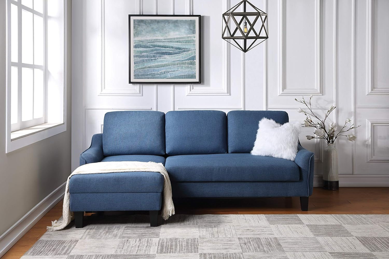 Lester Chaise Sleeper Sofa in Blue fabric with Black legs
