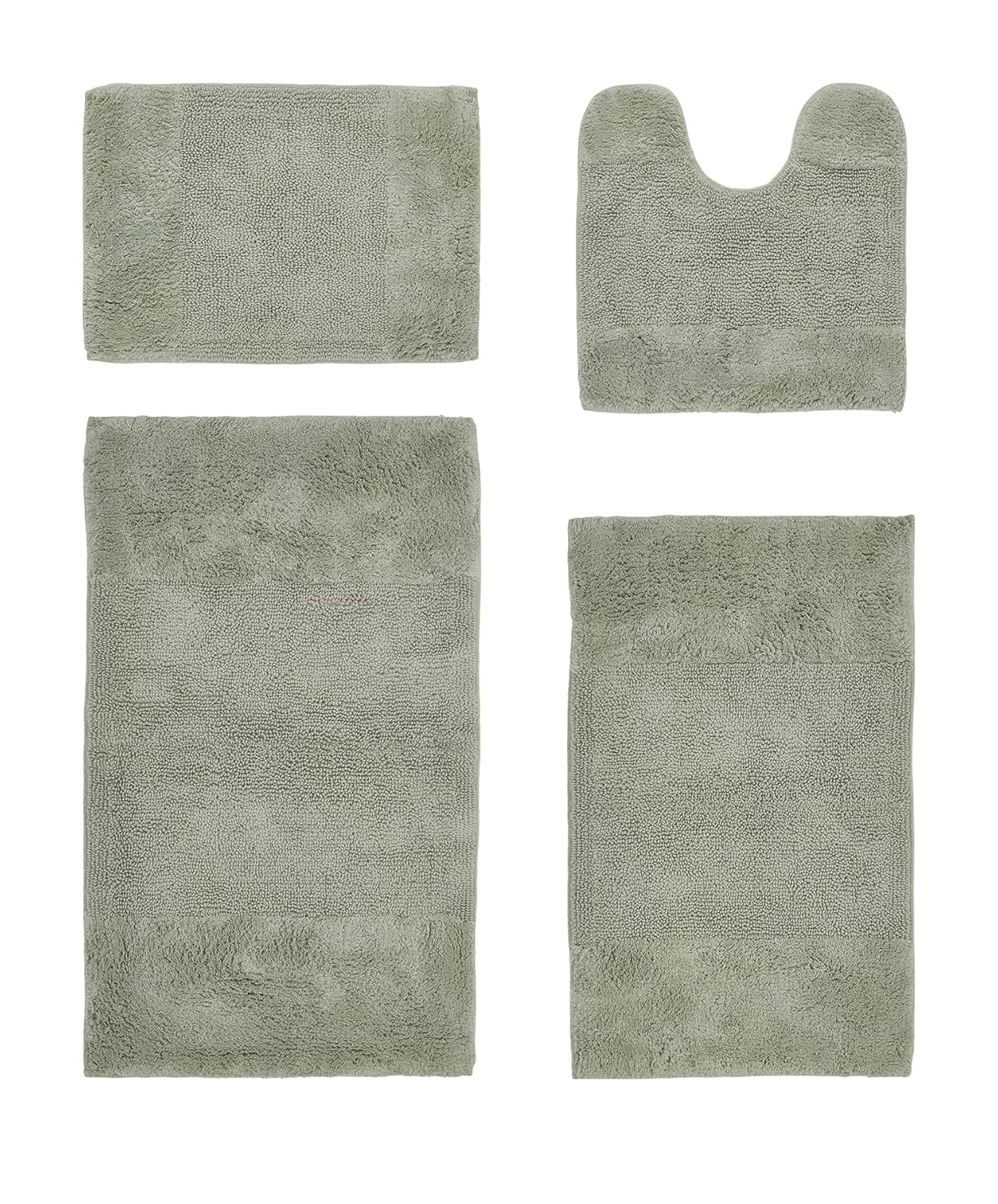 Better Trends 4 Piece Bathroom Rug Set, 100% Cotton, Extra Soft Tufted Bath Mat, Water Absorbent & Non Slip Bath Rug, (Dark Sage) Granada Collection