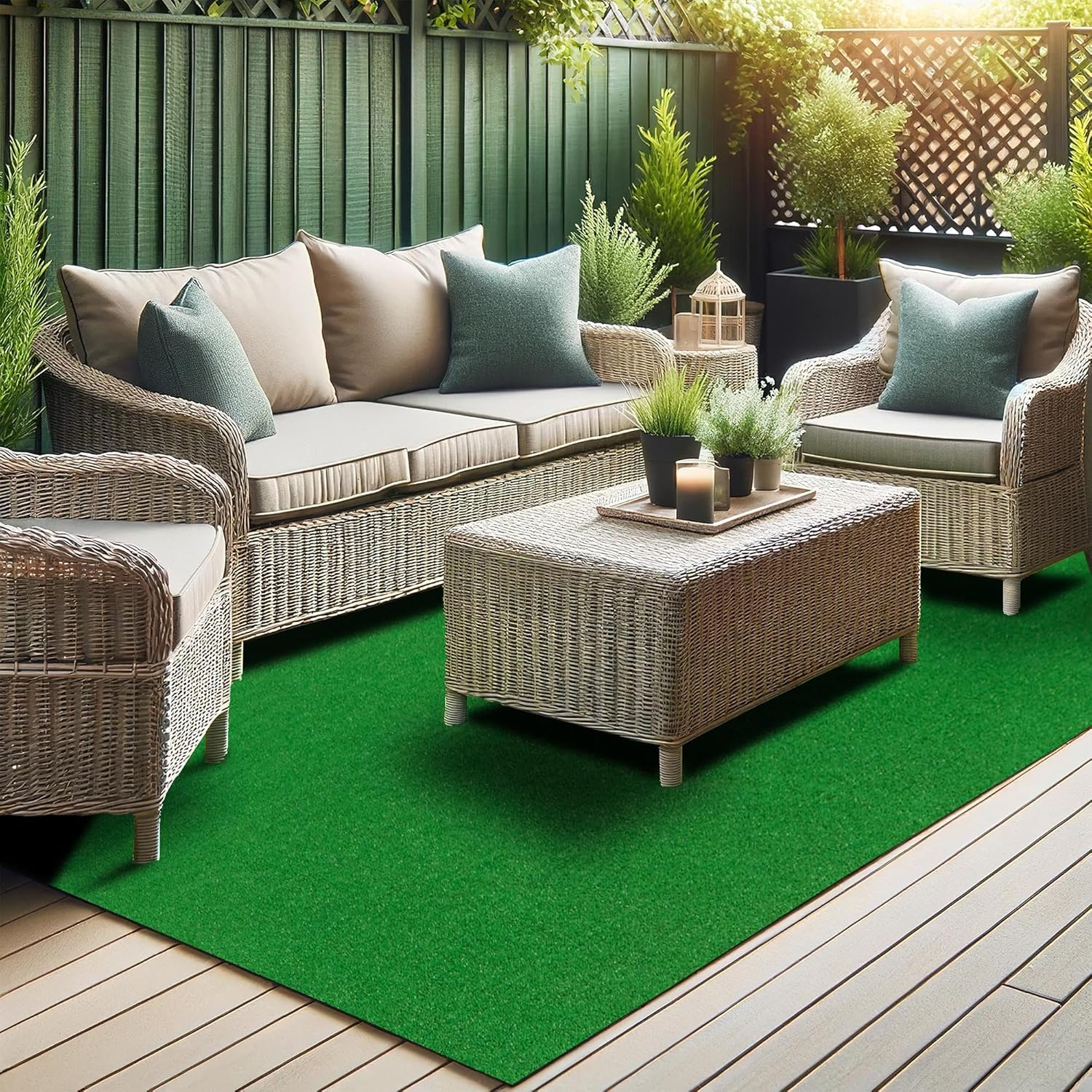 Green Polypropylene Indoor/Outdoor Artificial Grass Rug 6'6" x 9'2"