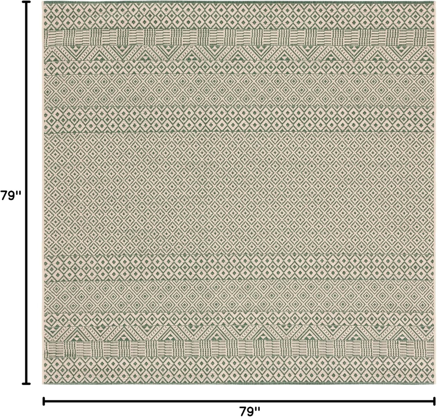 SAFAVIEH Courtyard Naomi Geometric Indoor/Outdoor Area Rug, Dark Green/Beige, 6'7" x 6'7" Square