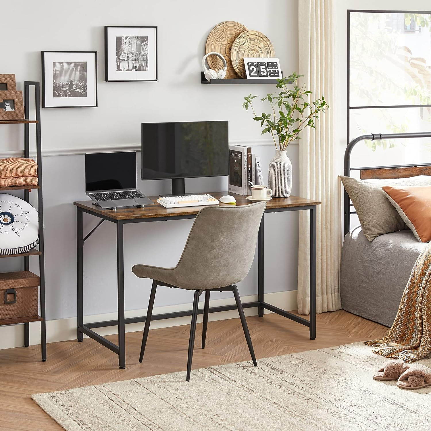 VASAGLE Computer Desk, Gaming Desk, Home Office Desk, for Small Spaces, 23.6 x 47.2 x 29.9 Inches, Industrial Style, Metal Frame, Rustic Brown and Black ULWD039B01