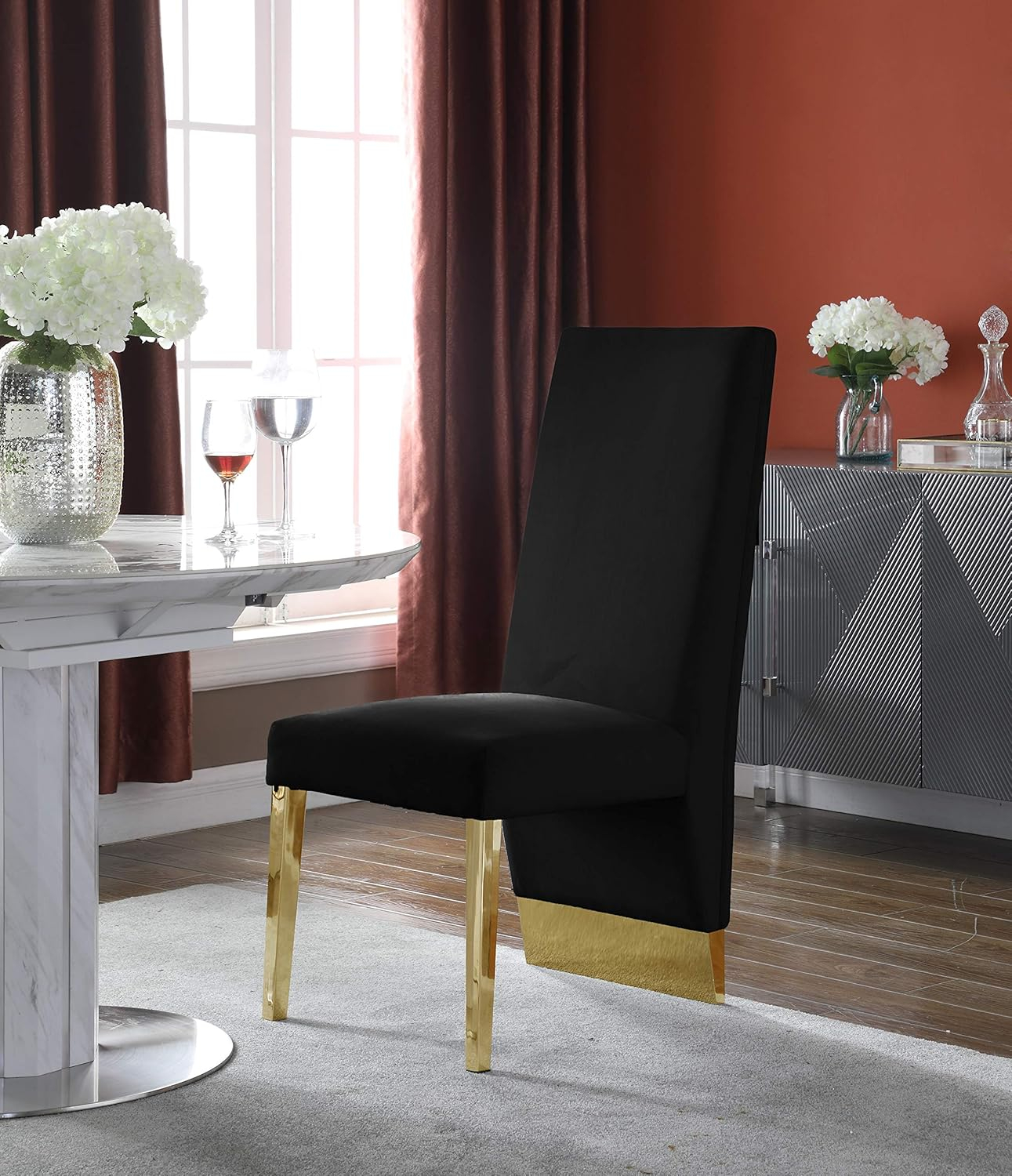 Meridian Furniture Porsha 19"H Velvet Dining Chair in Black (Set of 2)