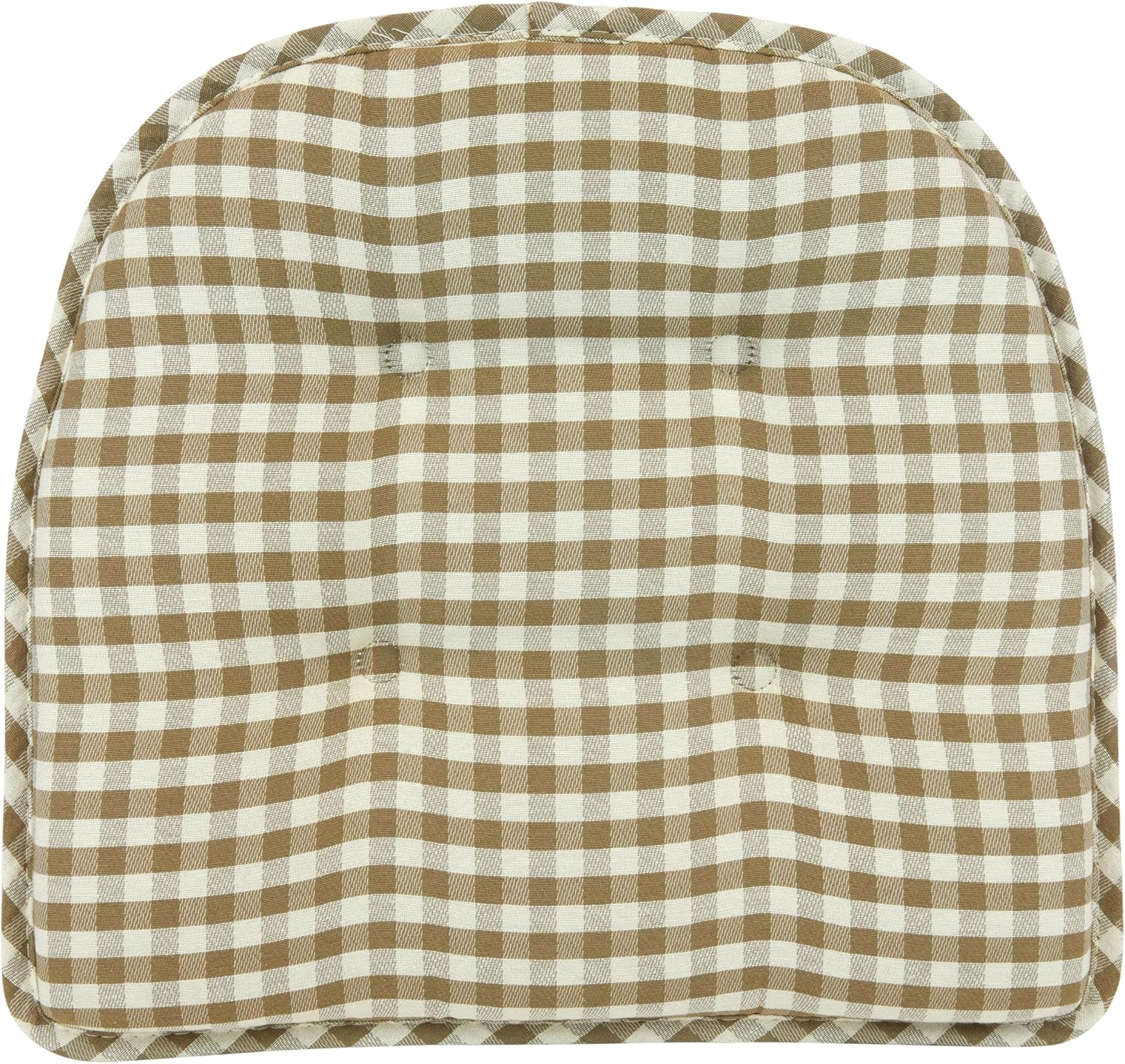 Non-Slip Tufted Chair Cushions for Dining Room, Kitchen and Office Use, U-Shaped Skid-Proof Seat Pad, 15x16 Inches, 4 Pack, Gingham Natural