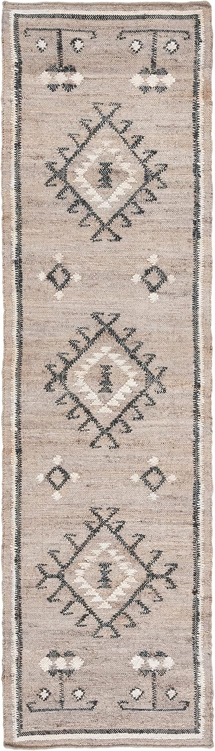 Handmade Grey and Black Wool Flatweave Runner Rug