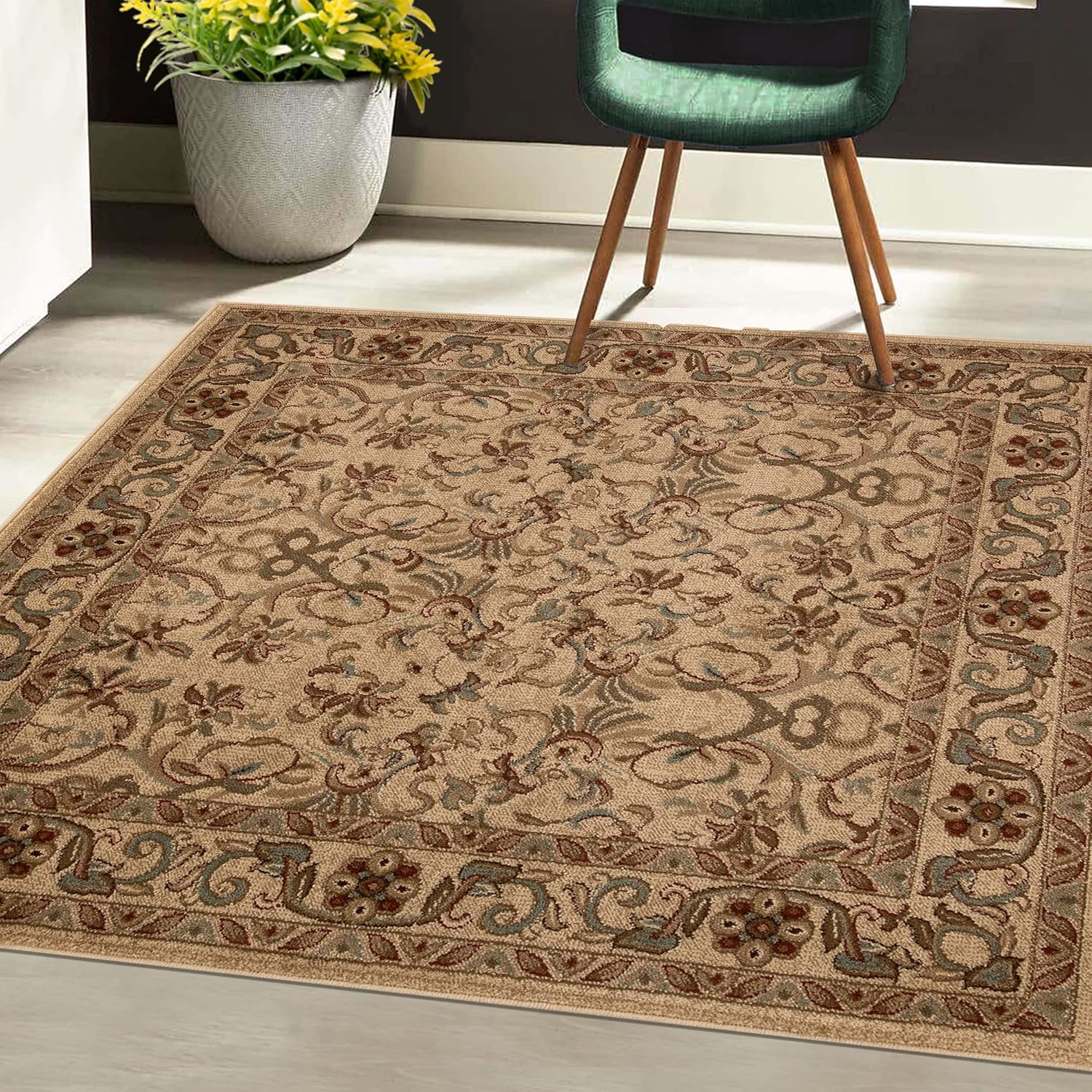 Superior Heritage Oriental Floral Indoor Area Rug, 8' x 8' Square, Ivory