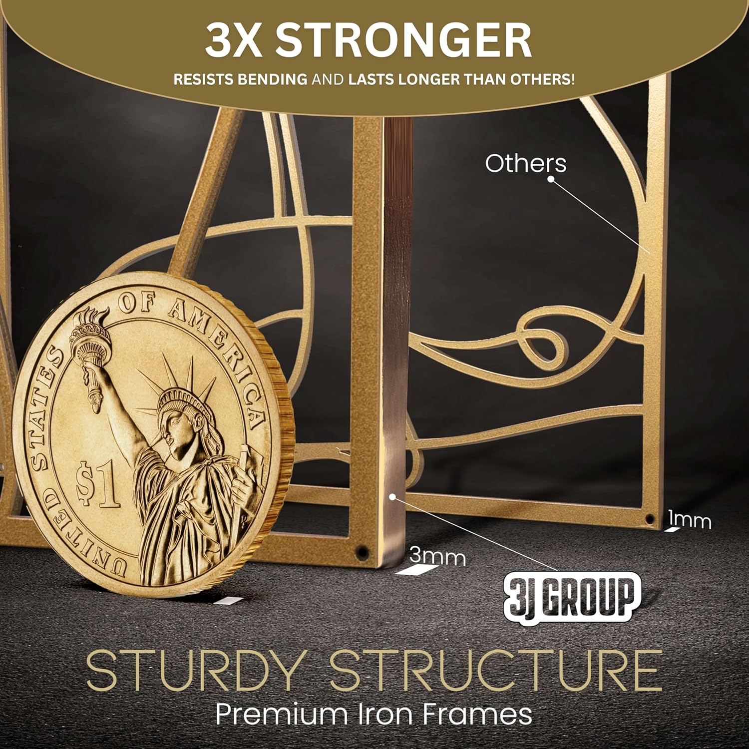 XL Gold Metal Wall Art - 18 x 24 Inches - 3 Piece Decor for Living Room - Female Framed Art - Extra Thick With Screws Included