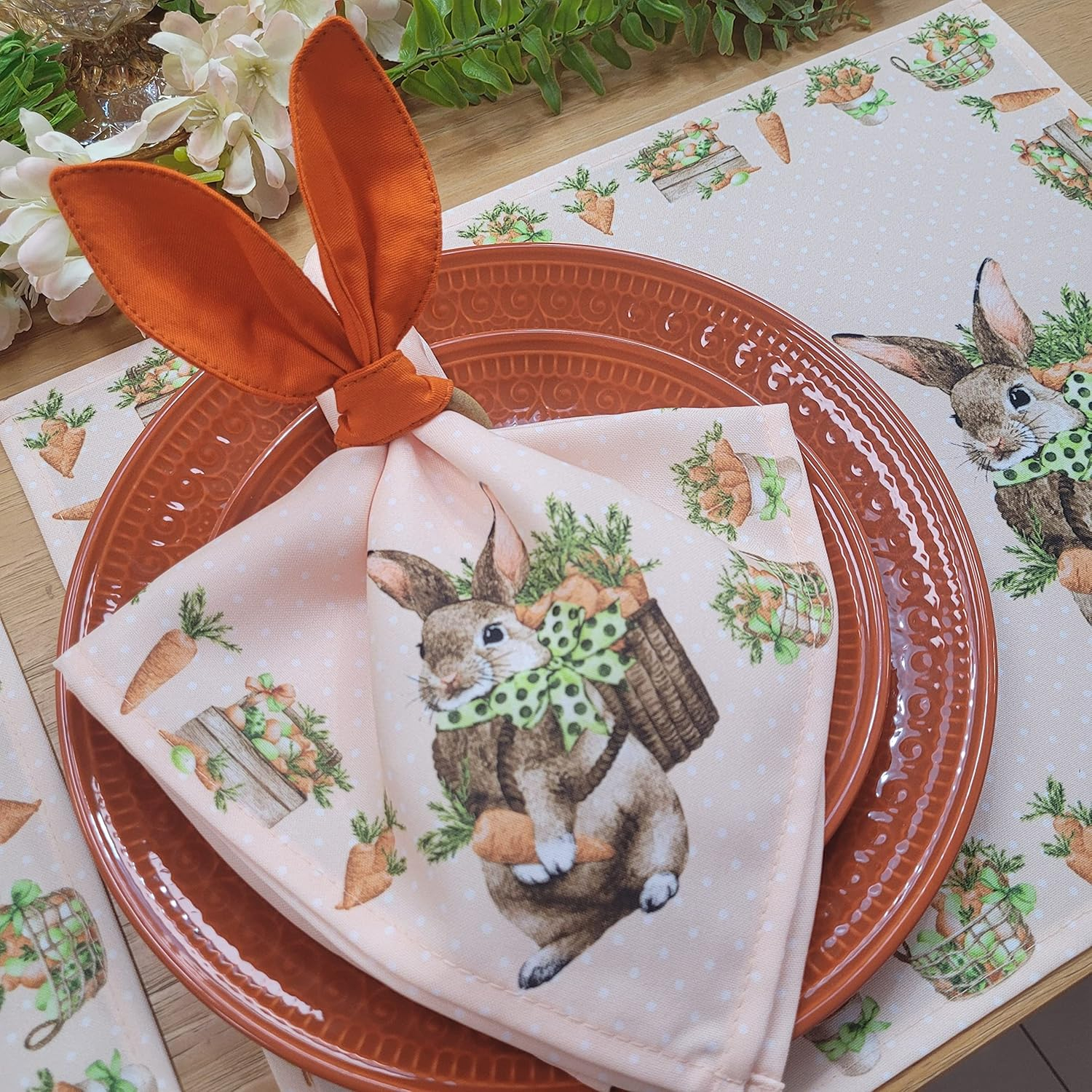 | Set of 4 Bunny Ears Napkin Rings | Home Decor, Dining Table Decor | Easter Decorations for Table (Orange)