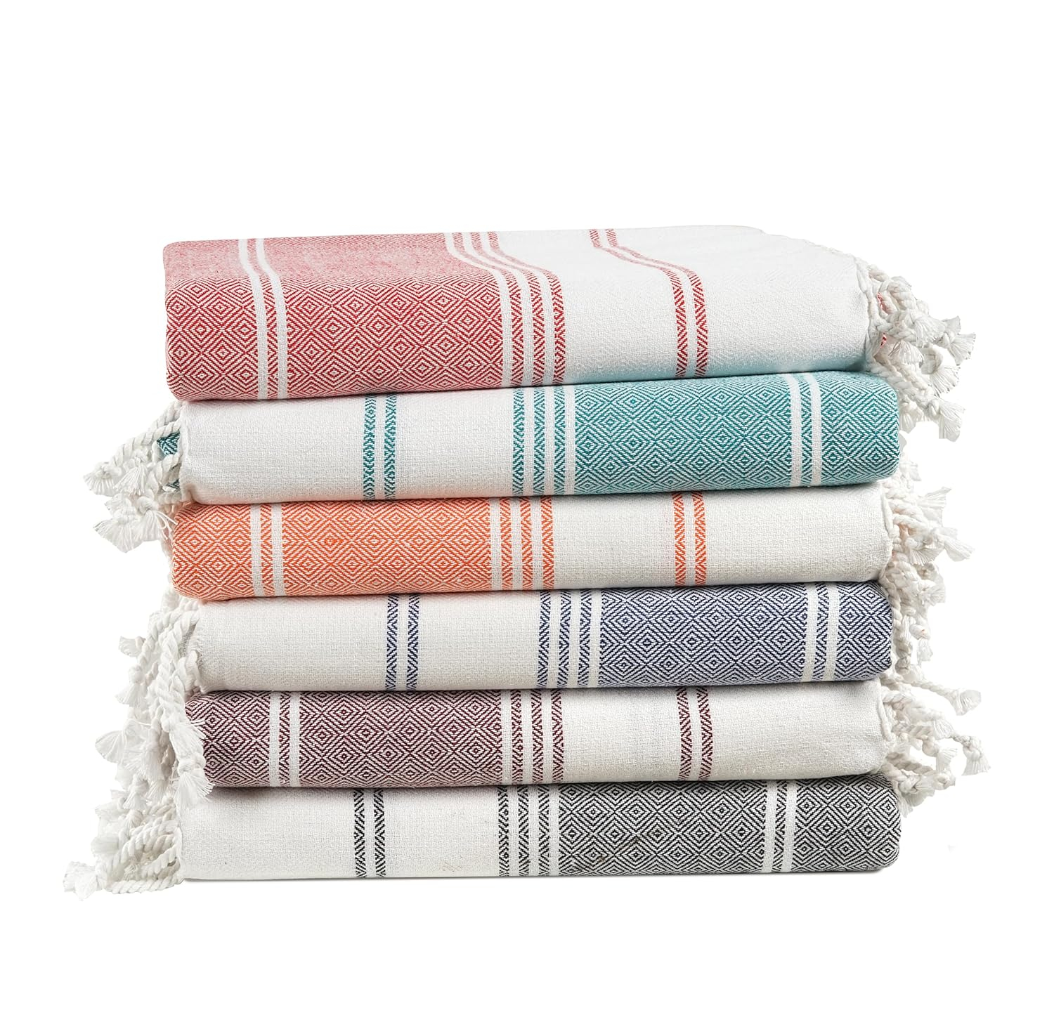 LANE LINEN 6-Pack Oversized Pre-Washed Beach Towels, Stylish Quick-Dry Pool & Travel Towels for Adults, 39"x71" - Diamond Multi Colors