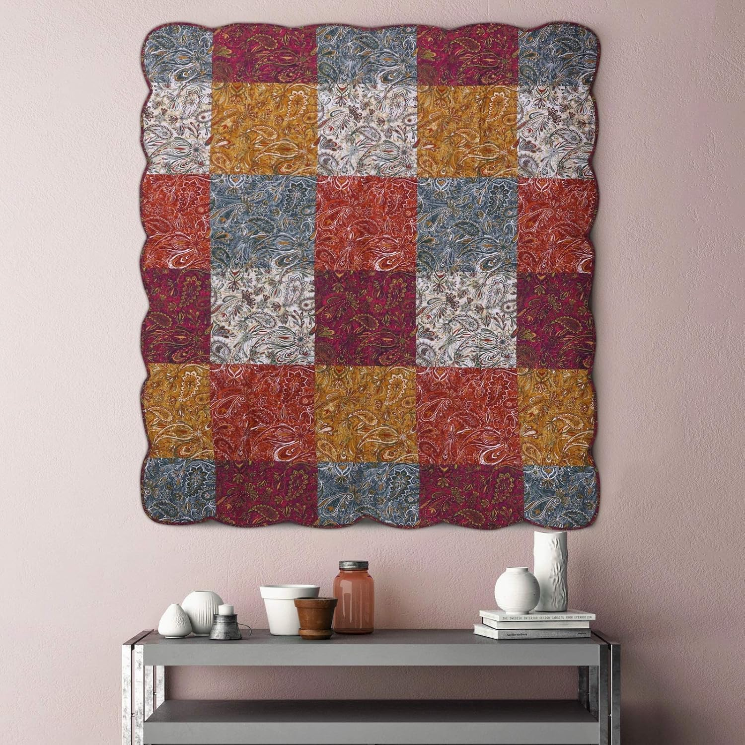 Barefoot Bungalow Paisley Slumber Quilted Cotton Throw Blanket, Spice