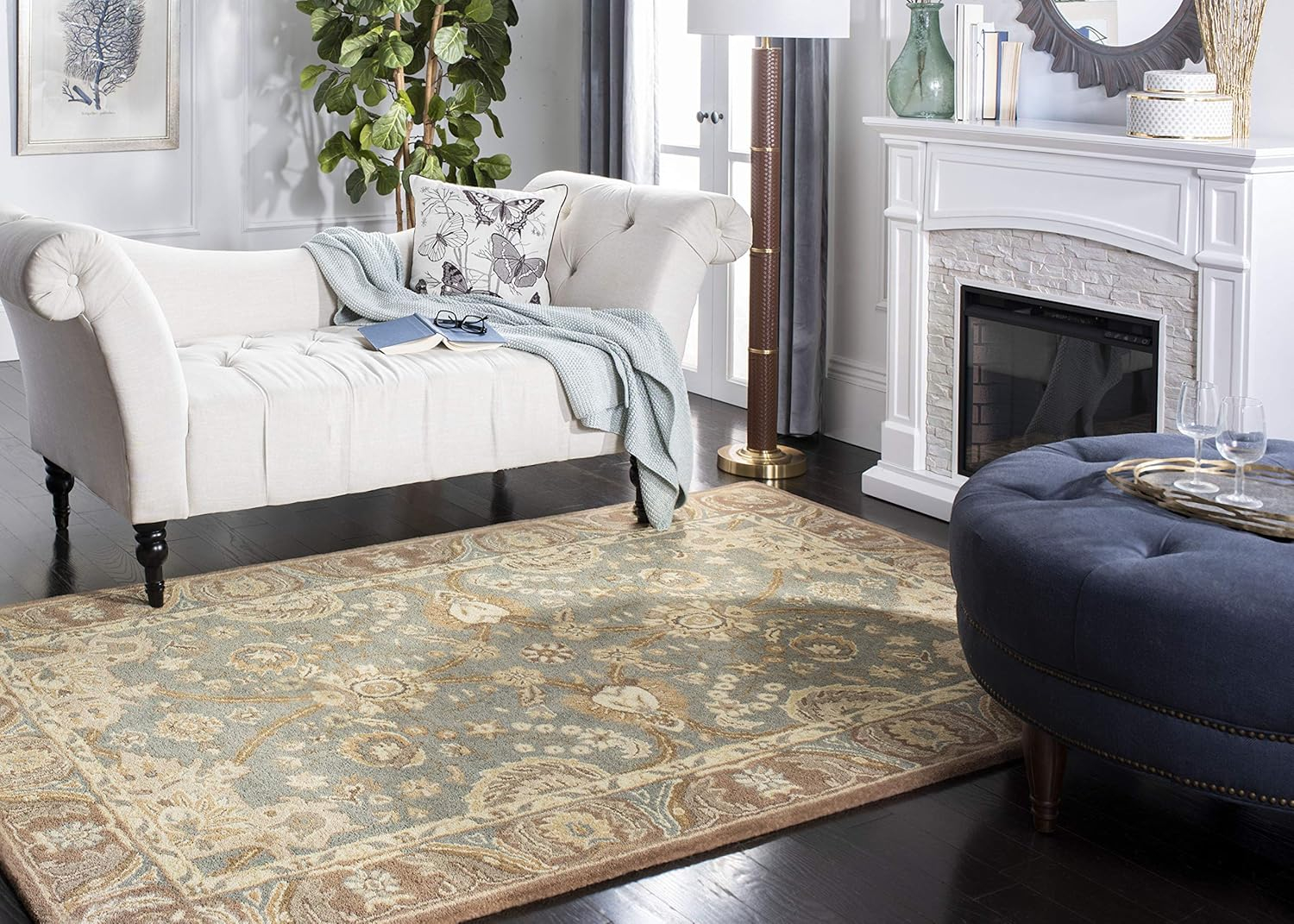 SAFAVIEH Anatolia Sharon Floral Area Rug, Teal/Camel, 9' x 12'