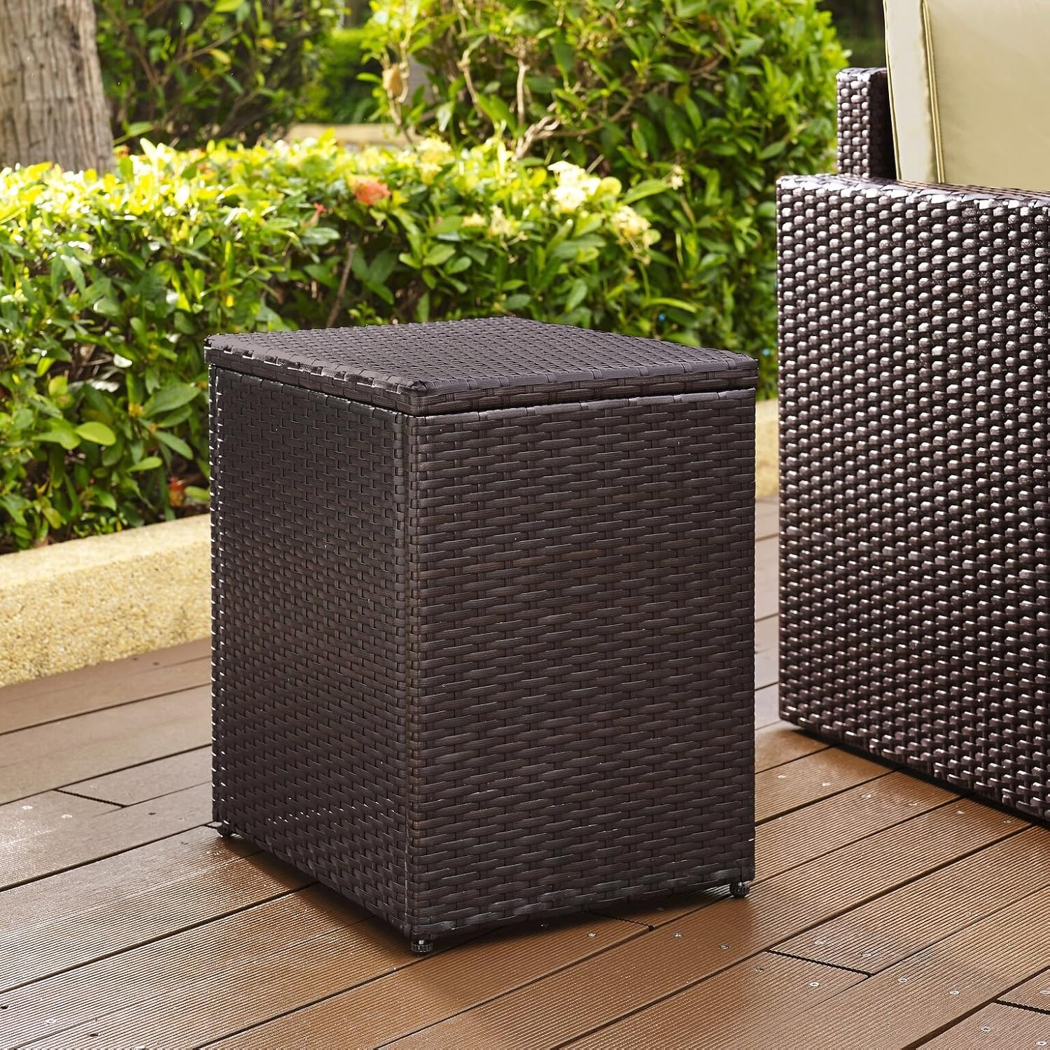 HomeStock African Artistry Outdoor Wicker Rectangular Side Table Brown