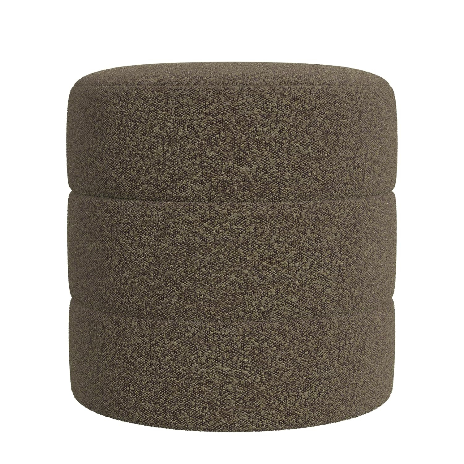 HomePop Upholstered Round Ottoman Home Décor|Foot Rest Ottoman - Dark Brown Boucle
