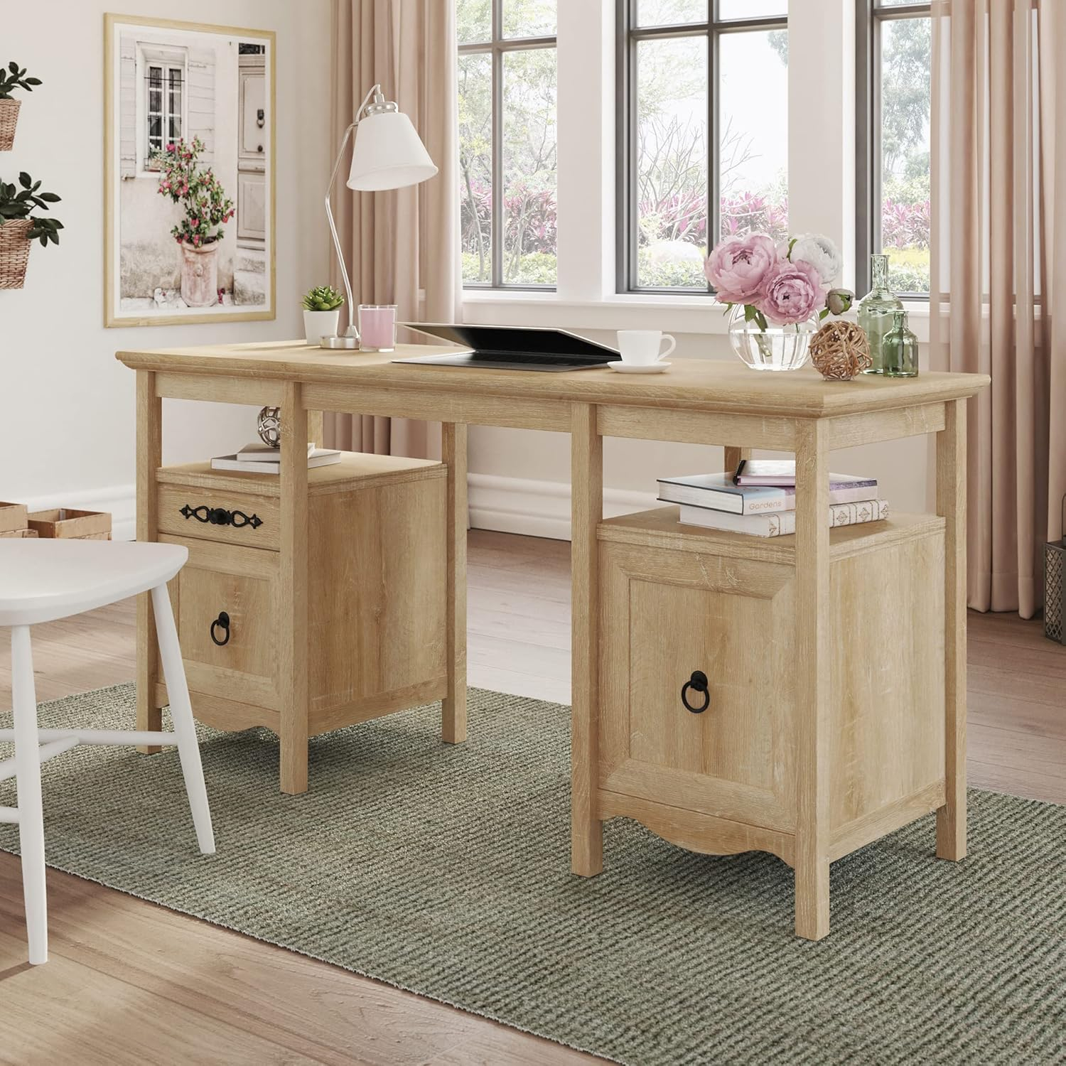 Adaline Cafe Classic Executive Computer Desk, Orchard Oak Finish