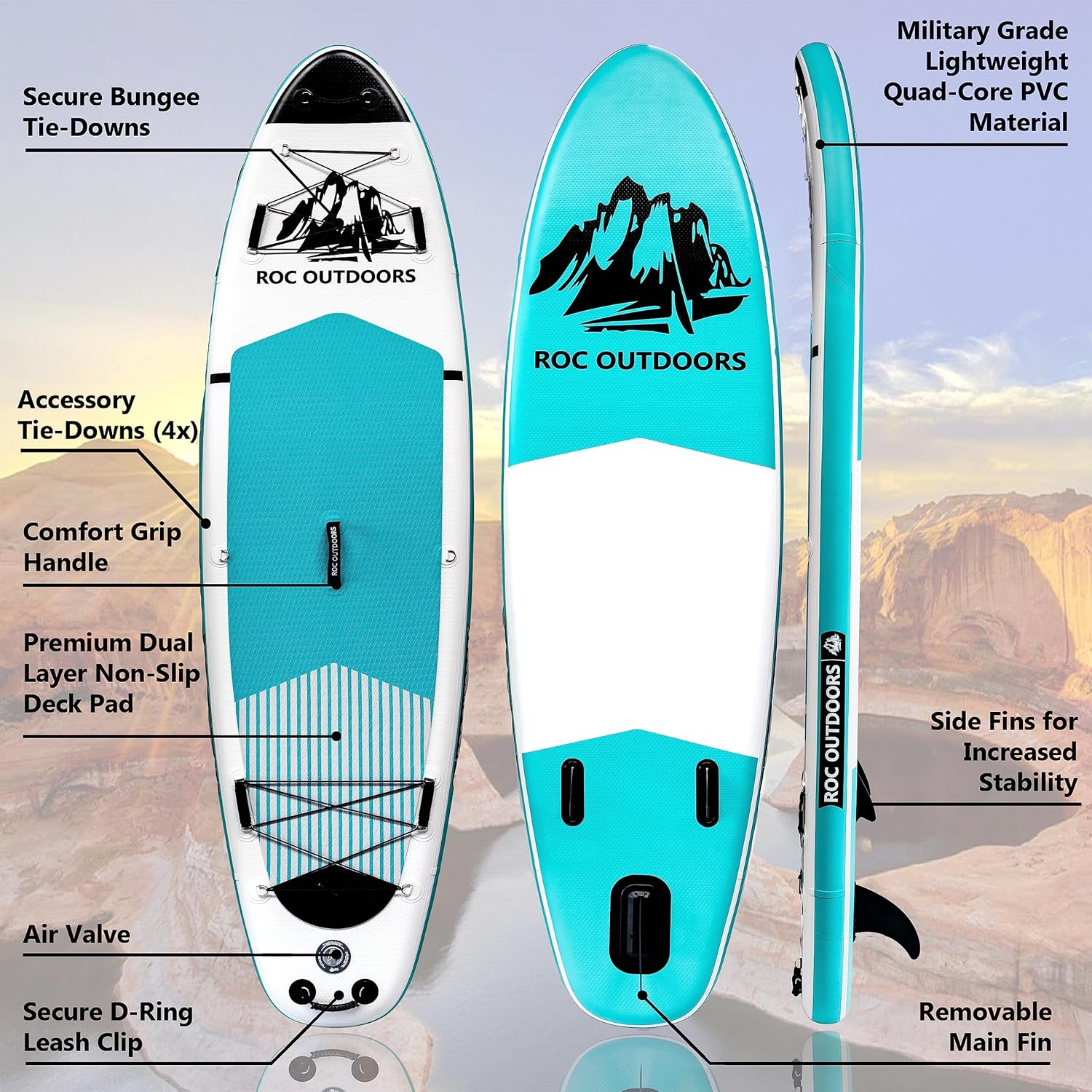 Roc Inflatable Stand Up Paddle Boards 10 ft 6 in with Premium SUP Paddle Board Accessories, Wide Stable Design, Non-Slip Comfort Deck for Youth & Adults