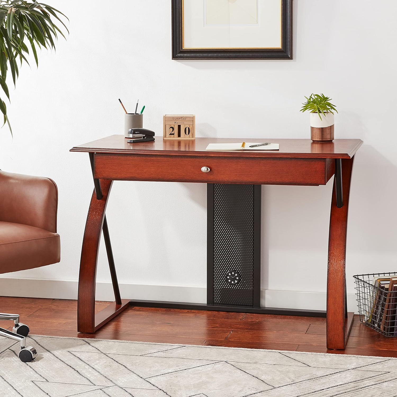 OSP Home Furnishings Aurora Computer Desk with Powder-Coated Black Accents