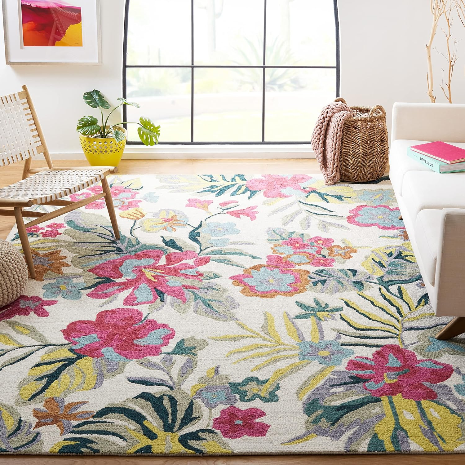 SAFAVIEH Jardin Jamaar Floral Wool Area Rug, Ivory/Pink, 8' x 10'