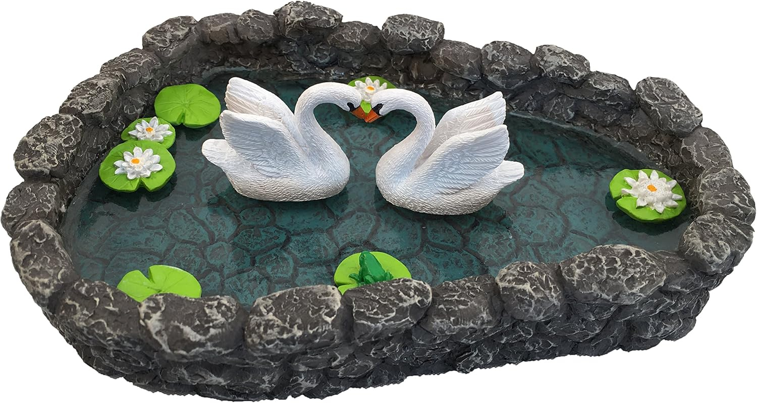 Swan Miniature Pond - LOVE is in the air!  A Miniature Swan Lake for a Miniature Fairy Garden and Miniature Garden Accessories by GlitZGlam
