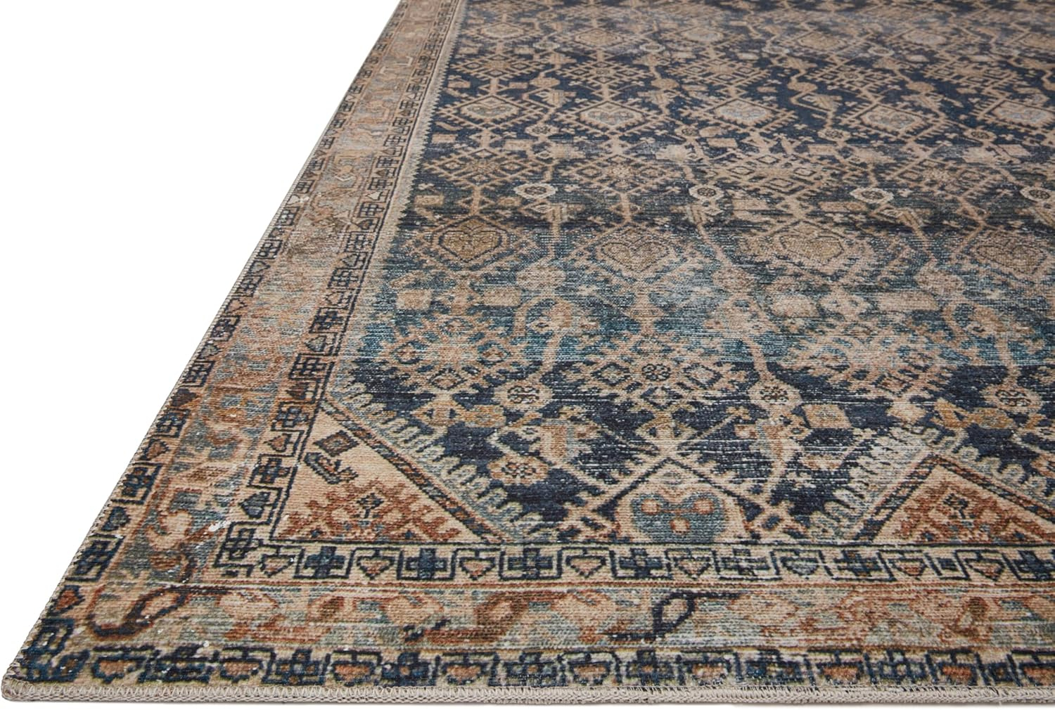 Indigo and Natural Polyester Low Pile Accent Rug