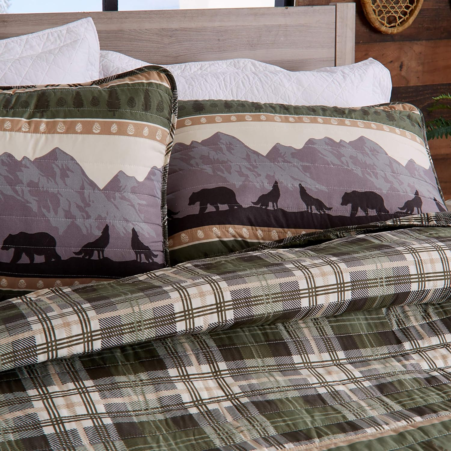 Great Bay Home Rustic Lodge Patchwork Reversible Reversible Quilt Set With Shams  (Full / Queen, Salt Creek)