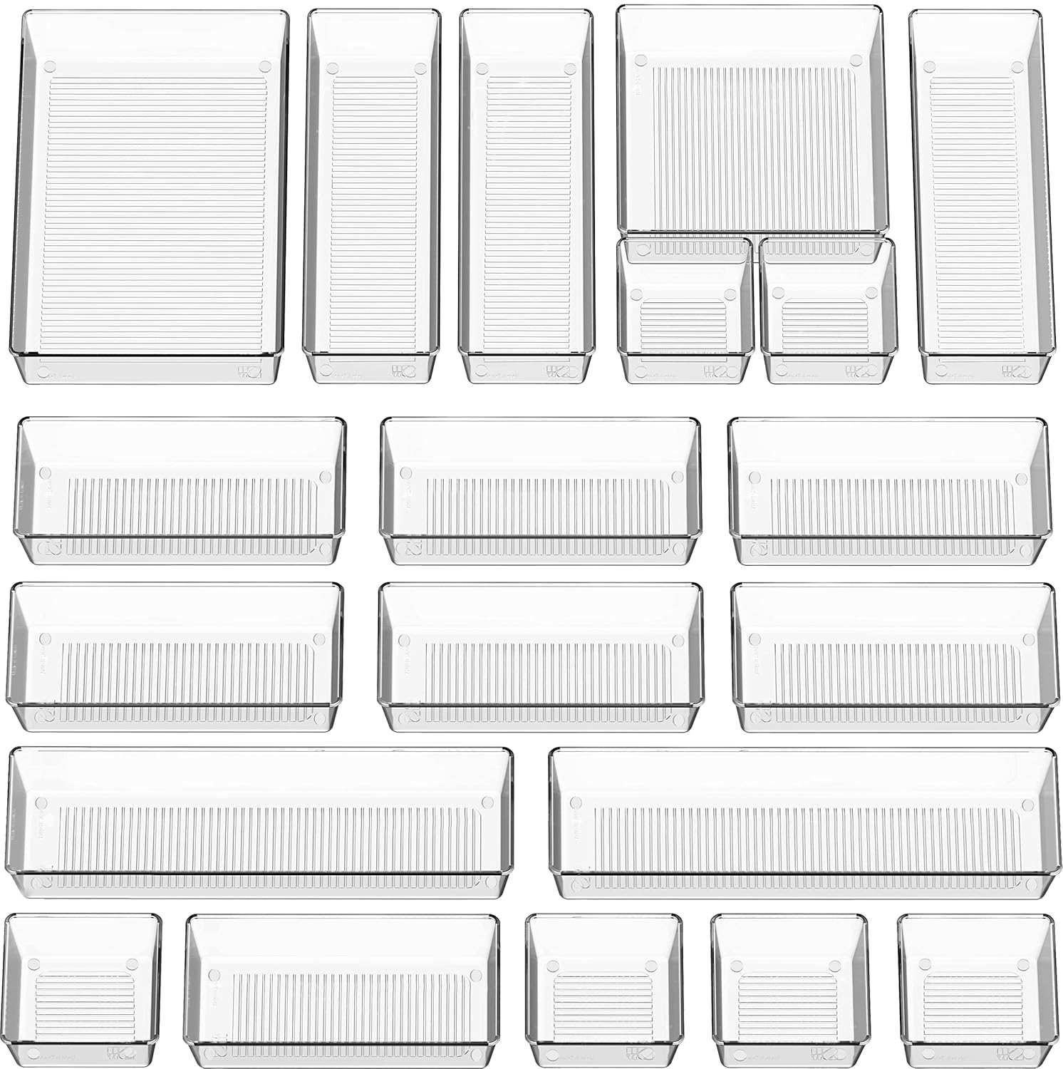 Simple Houseware 20 PCS Clear Plastic Drawer Organizers Set, 5-Size for Makeup, Bathroom, Bedroom and Office