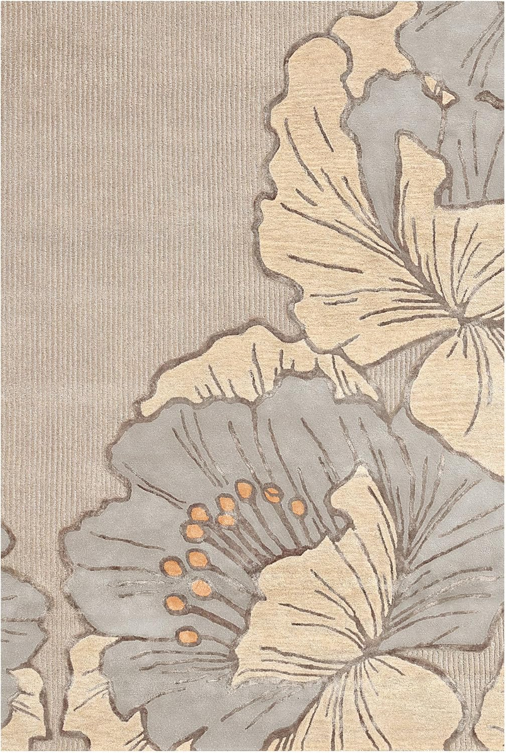 NICOLE MILLER NEW YORK Flora Grandeur Bloom Handcrafted Area Rug, Natural Wool Rug, Bold Floral Rug, Taupe, 6'x9'