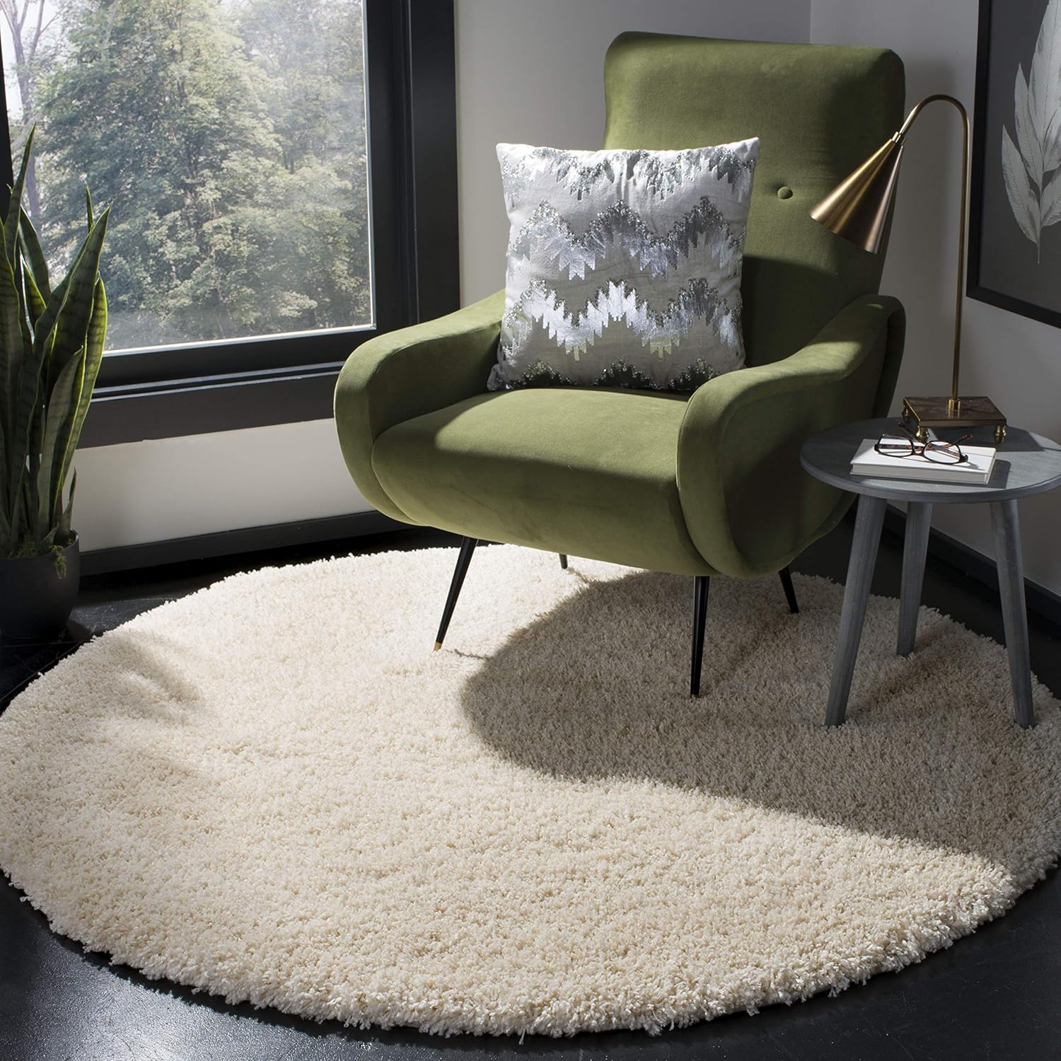 SAFAVIEH California Solid Plush Shag Area Rug, Navy, 10' x 10' Round