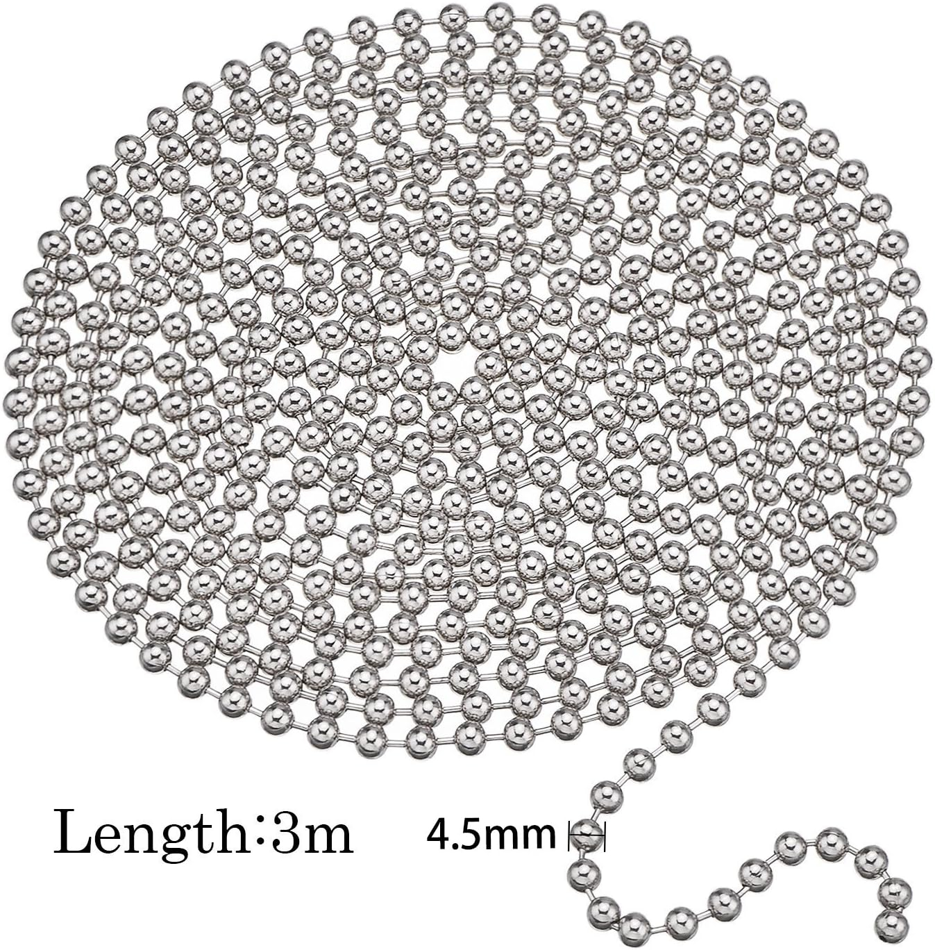 Shappy 10 Feets Beaded Ball Pull Chain Extension Roller Shade Bead Chain Extender with 10 Pieces Matching Connector for Window Blind Vertical Replacement (4.5 mm,Silver)