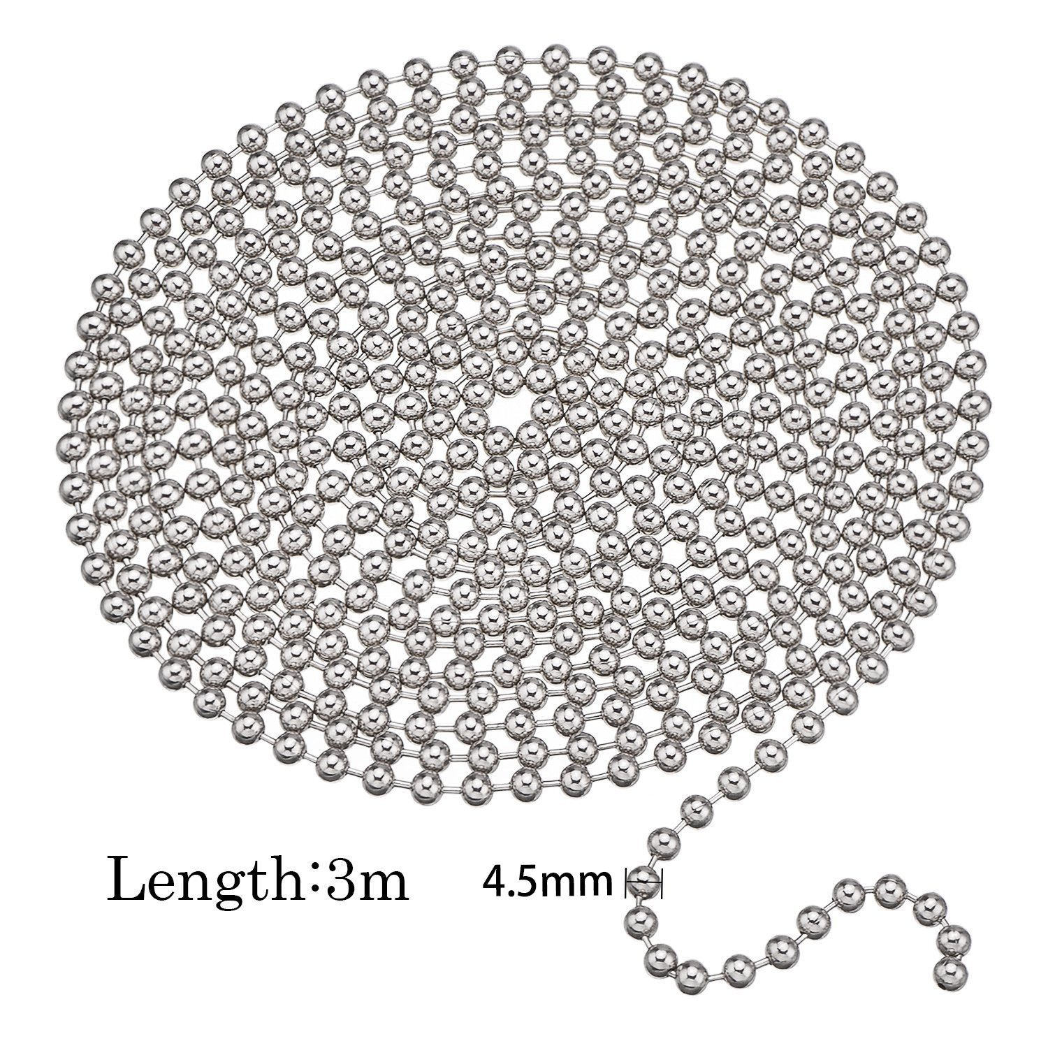 Shappy 10 Feets Beaded Ball Pull Chain Extension Roller Shade Bead Chain Extender with 10 Pieces Matching Connector for Window Blind Vertical Replacement (4.5 mm,Silver)