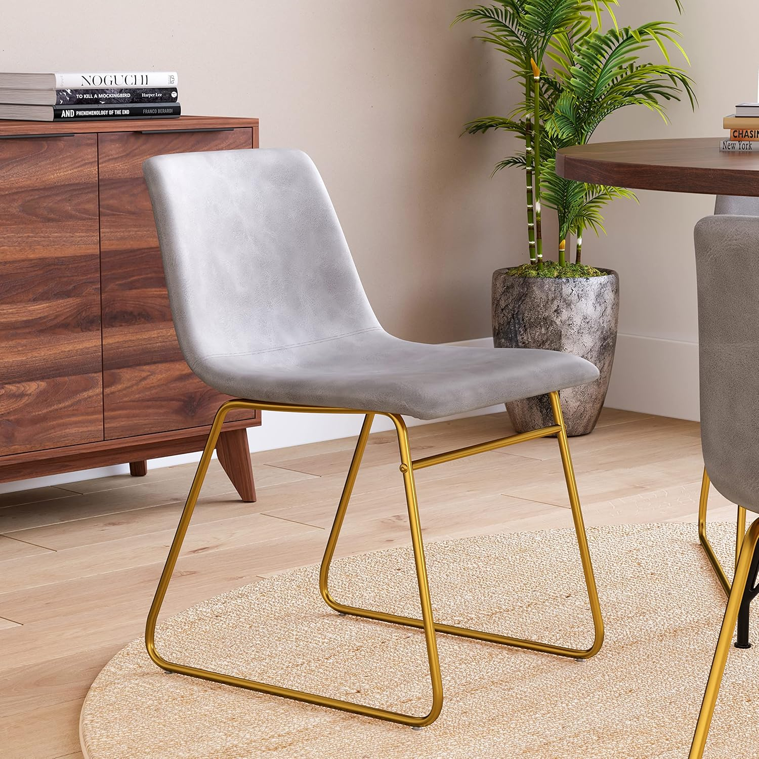 Taylor & Logan 18 Inch Indoor Dining Table Chairs, LeatherSoft Upholstery-Set of 2 Gray Faux Leather/Black Frame