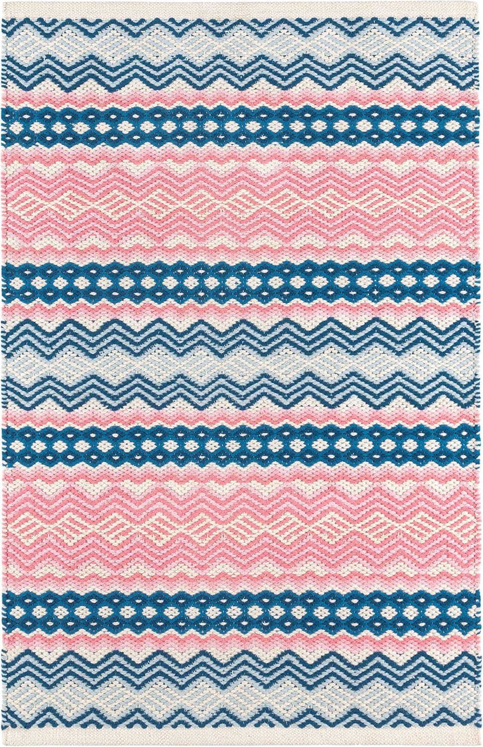 Dash and Albert Barbados Cotton Area Rug - 2' x 3' Blue Stripe Handwoven Accent Rug - Durable, Lightweight, High Traffic Area Living Room, Hallway, Bedroom