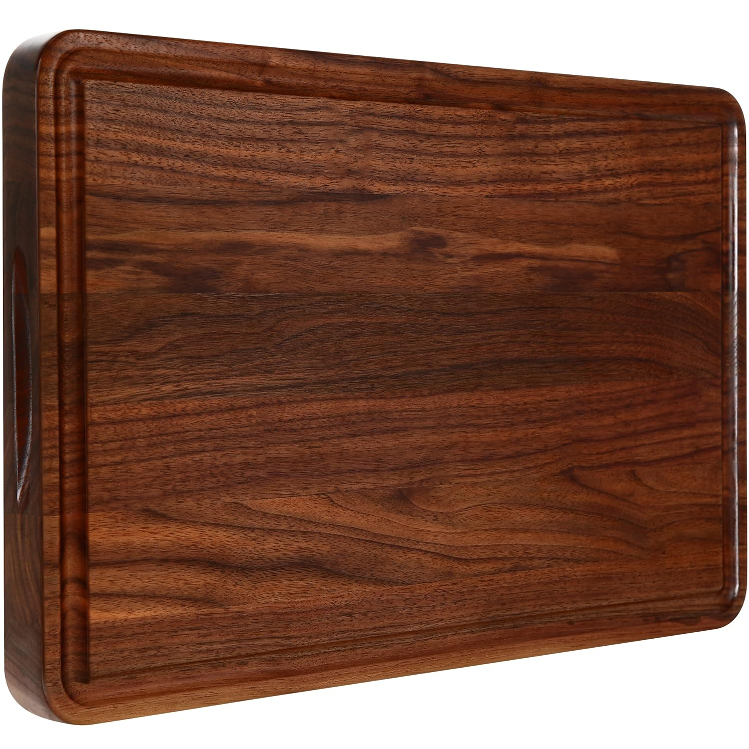AZRHOM Large Walnut Wooden Cutting Board for Kitchen-17x11 Inch Wood Cutting Board with Juice Groove, Non-Slip Mats & Built-in Handles (Gift Box Included)