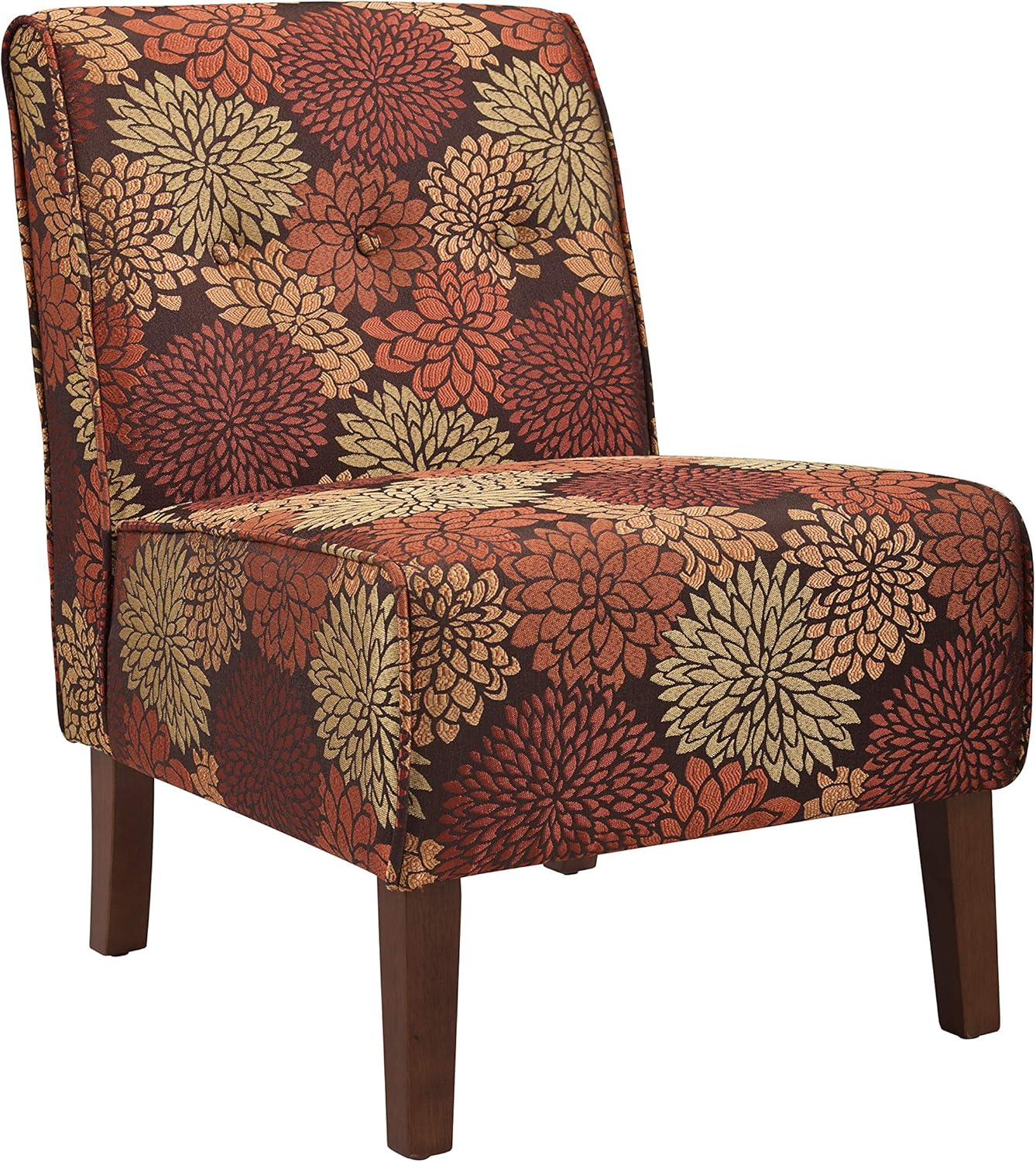 Linon Coco Harvest Upholstered Tufted Accent Chair in Rust/Orange Floral Fabric