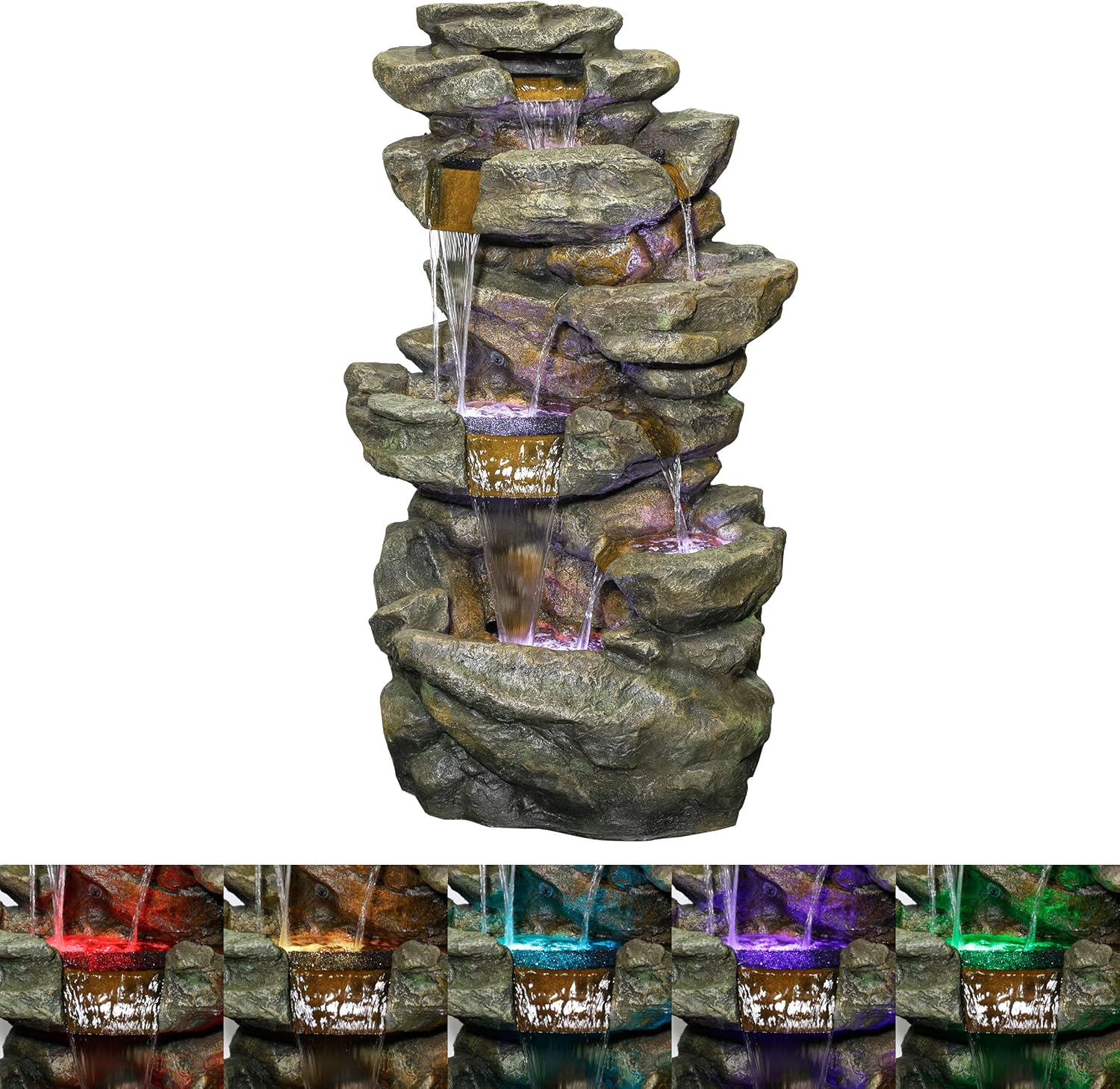 Alpine Corporation 6-Tier Amazonian Water Fountain with LED Lights