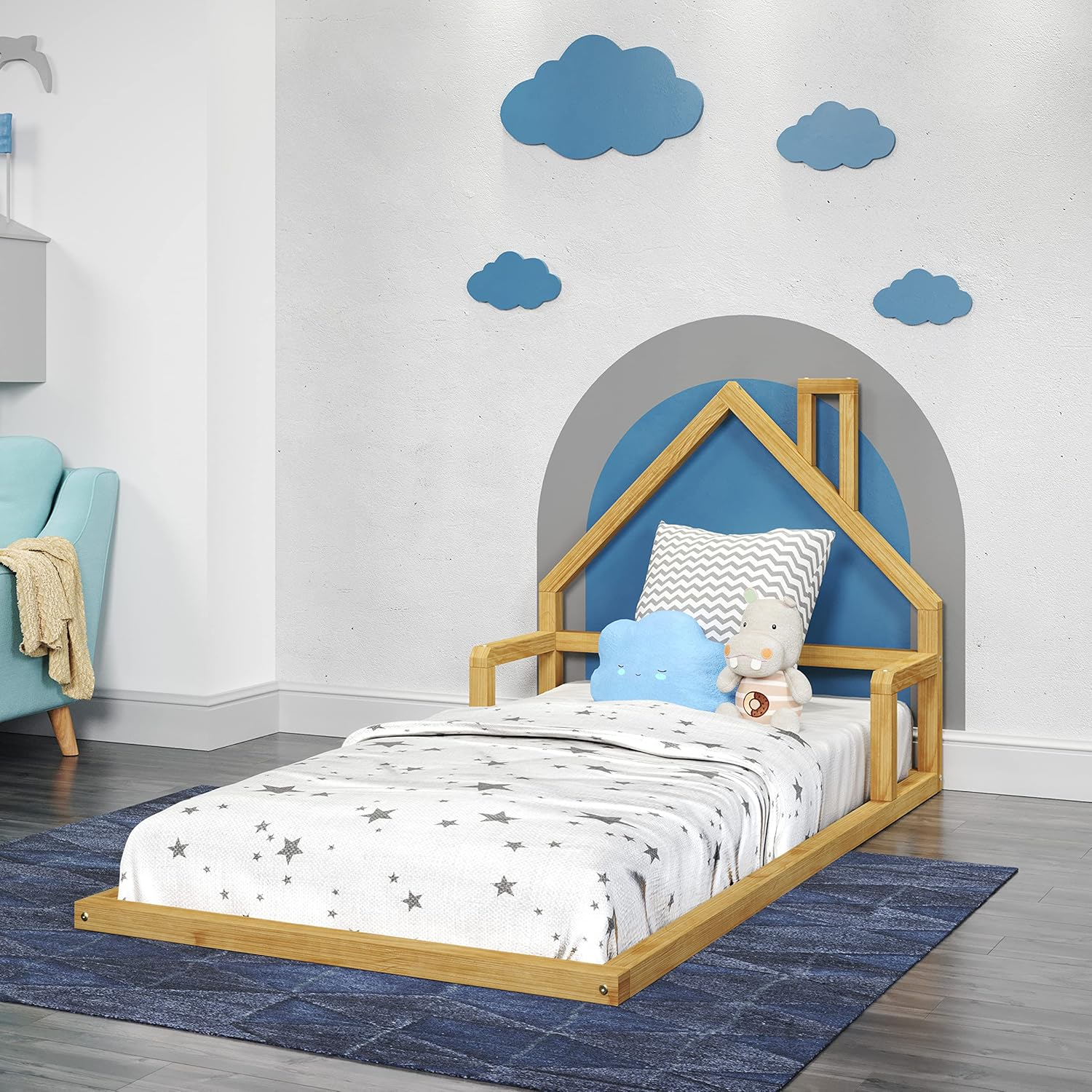 P'kolino Kid's Casita Twin Floor Bed-Montesori Inspired-Solid Wood, FSC Certified-Natural