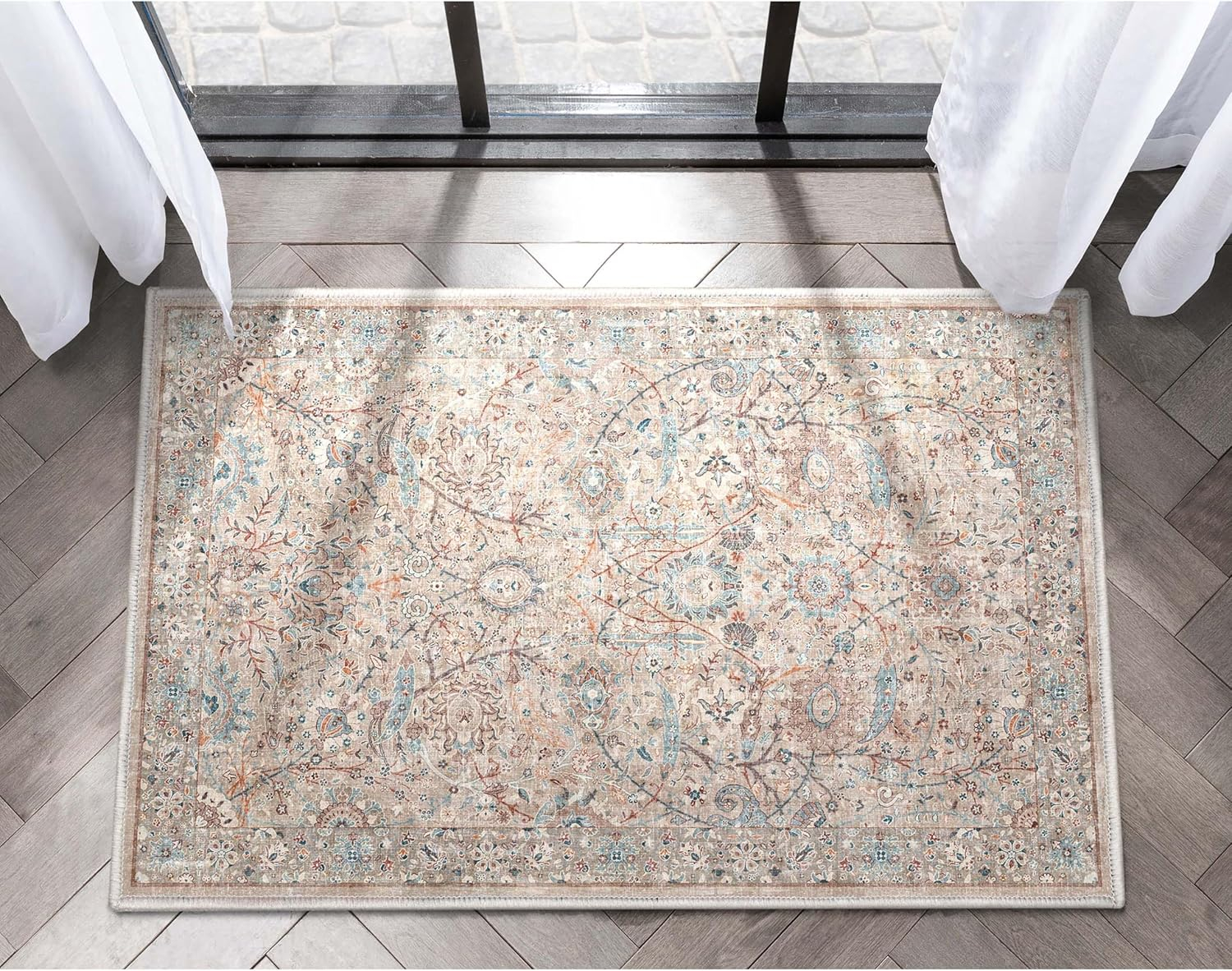 Well Woven Asha Emilia Vintage Persian Floral Ivory 9'10" x 13' Machine Washable Area Rug