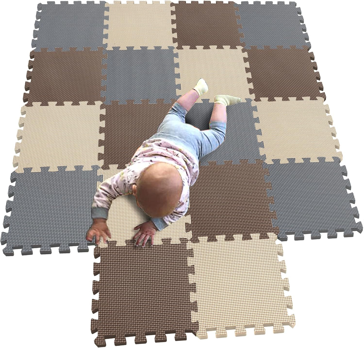MQIAOHAM® 18 Pieces Puzzle Play Mats, Soft Baby Play Mat, Kids Interlocking Foam Floor Tiles, Toddlers Carpet Playmats G301018-106