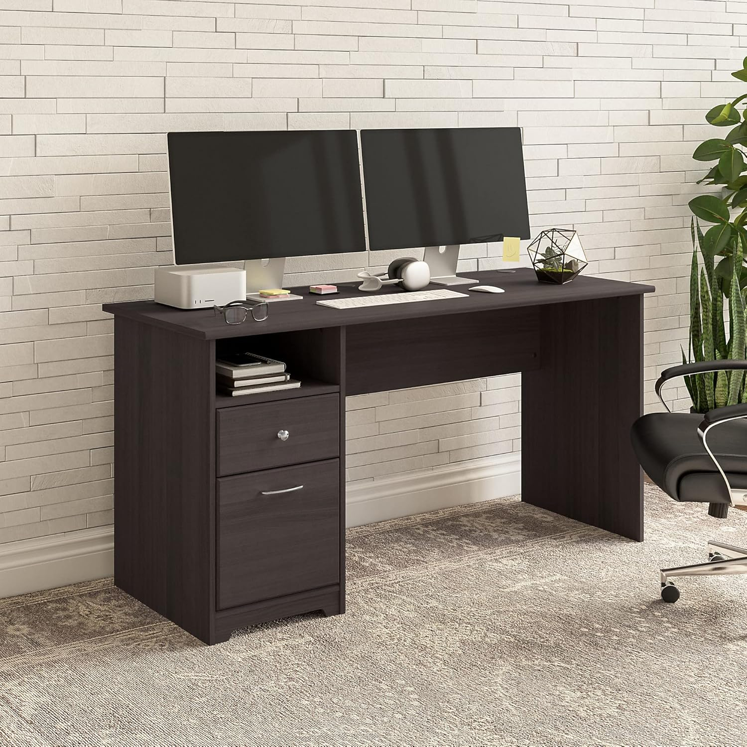 Cabot 60W Computer Desk with Drawers in Heather Gray - Engineered Wood