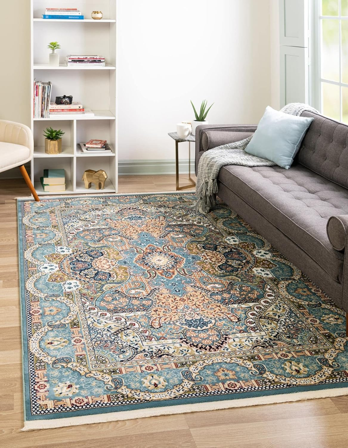 Unique Loom Glasgow Narenj Rug Blue/Black 8' x 10' Rectangle Floral Traditional Perfect For Living Room Bed Room Dining Room Office