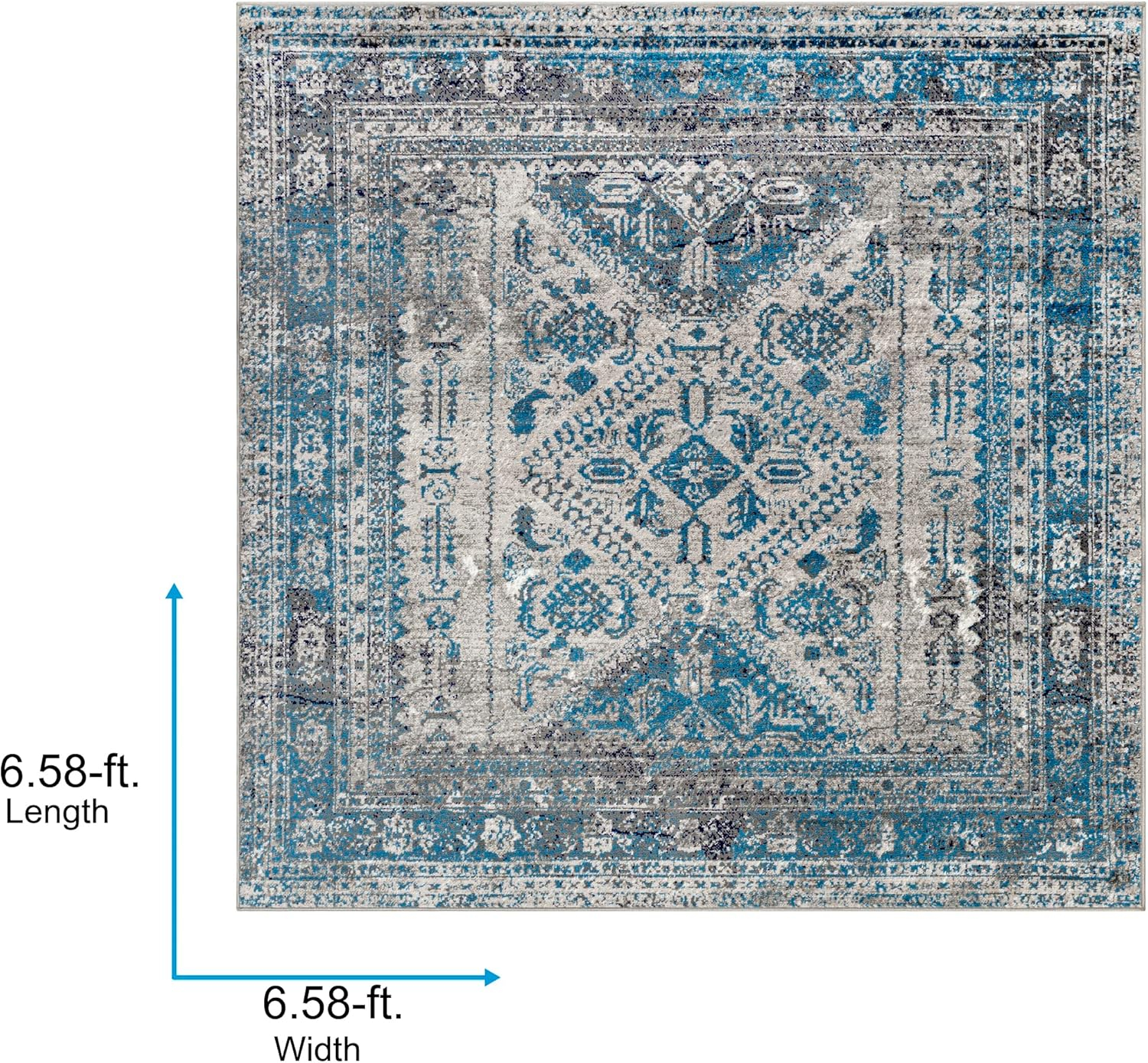 Livabliss 7 x 7 Blue and Gray Polypropylene Square Area Rug