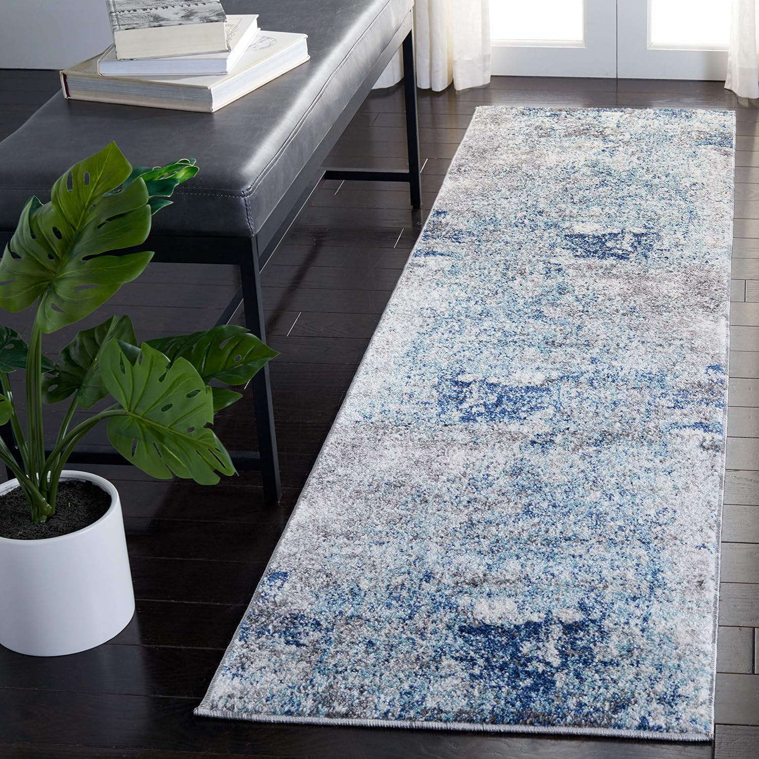 SAFAVIEH Aston Mackenzie Abstract Runner Rug, Light Blue/Grey, 2' x 15'