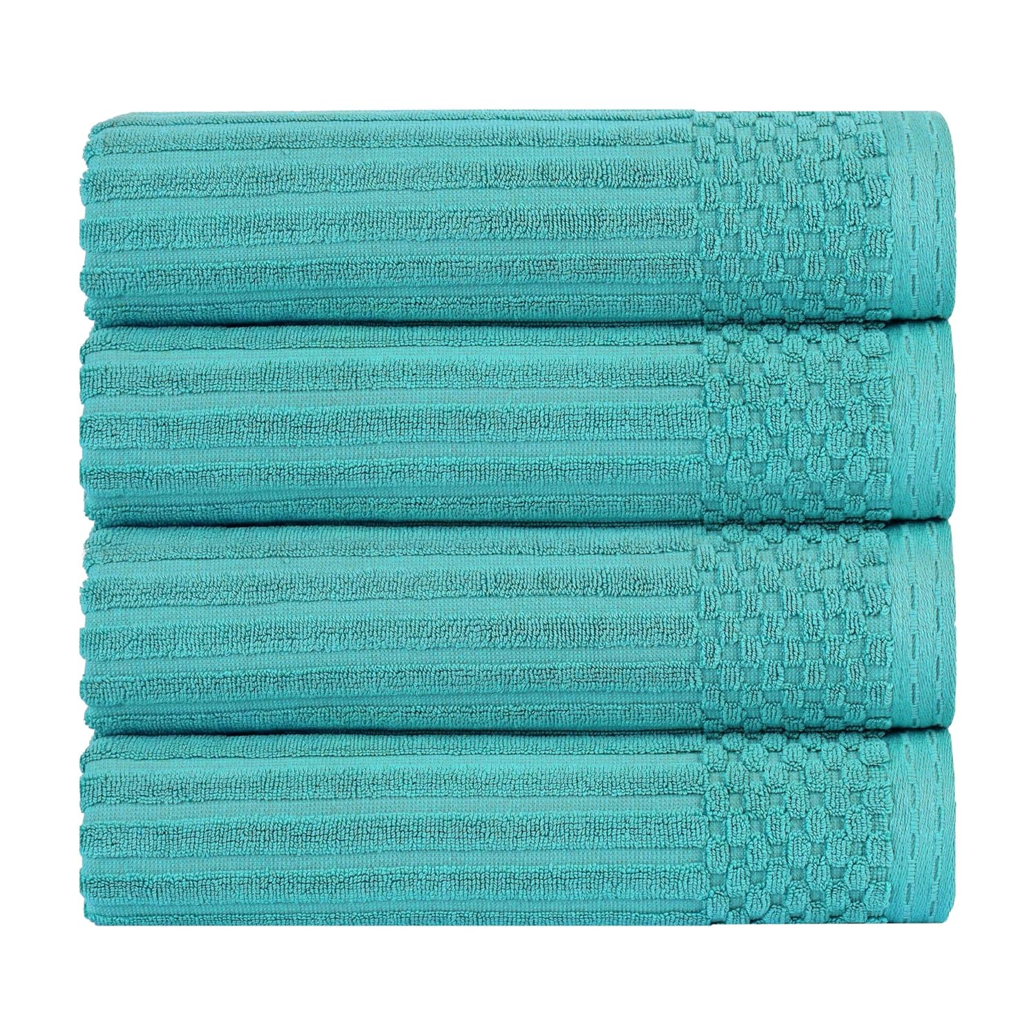 Superior Soho Ribbed Cotton Absorbent Bath Towel Set of 4, Turquoise