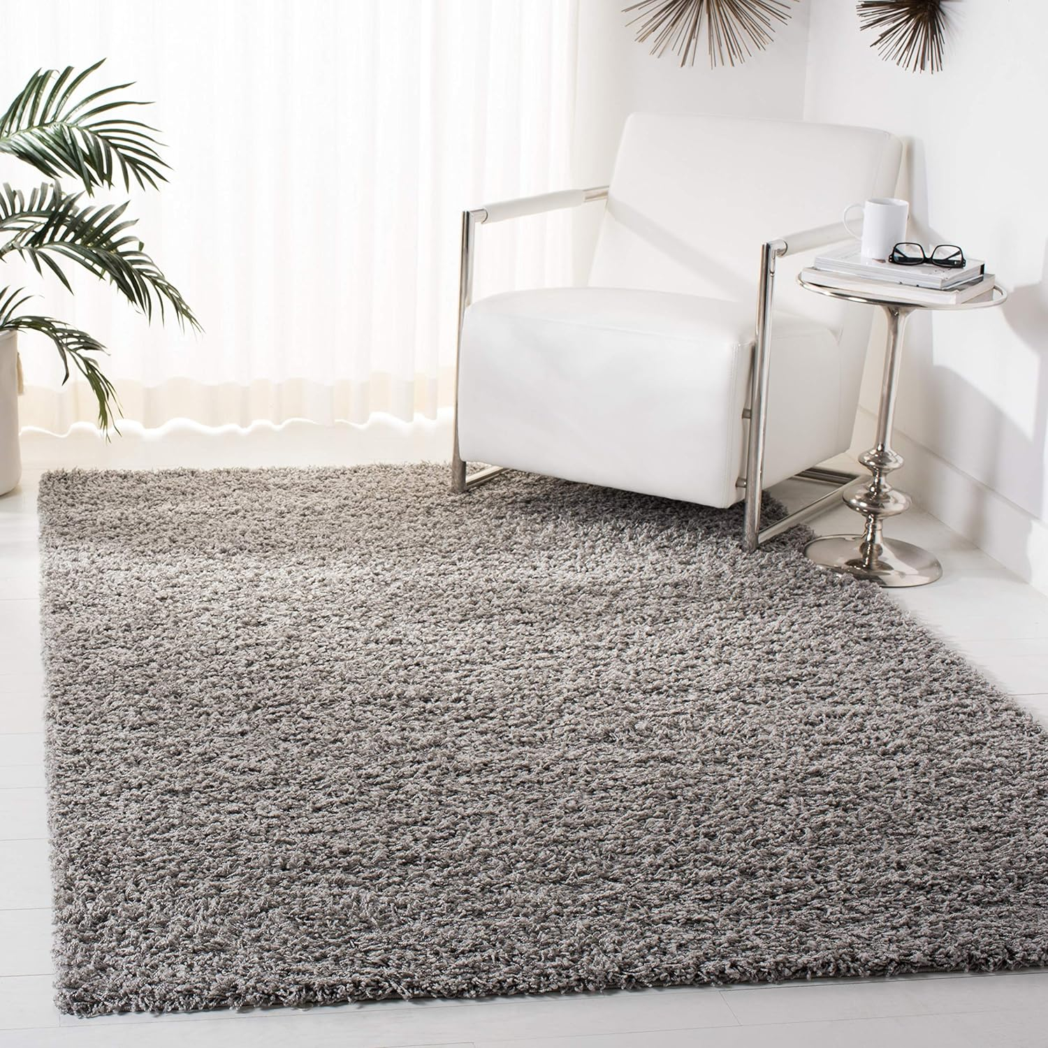 SAFAVIEH Athens Solid Plush Shag Area Rug, Light Grey, 9' x 12'