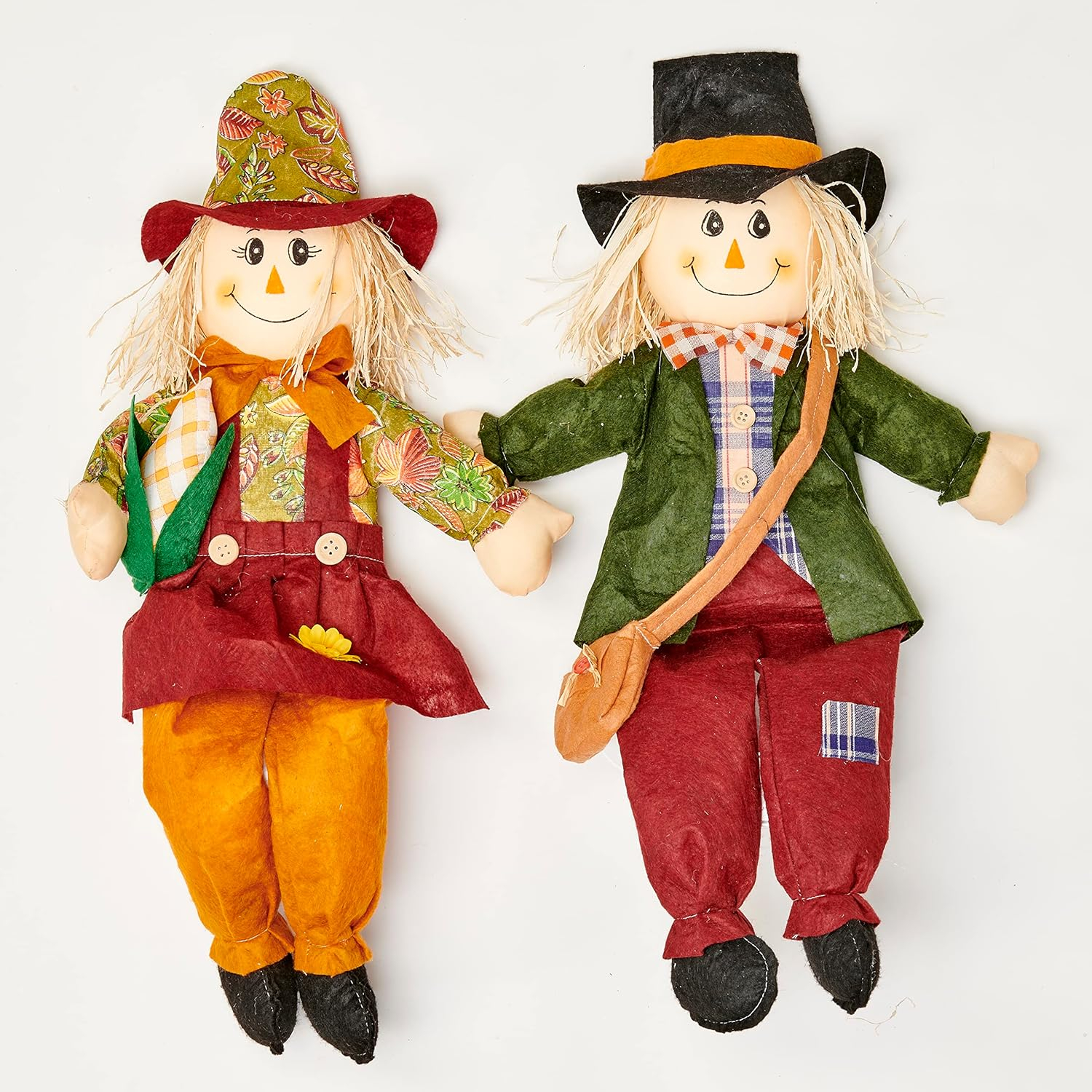 Worth Imports Inc 24" Sitting Boy & Girl Scarecrow w/ Sack or Corn, Set of 2