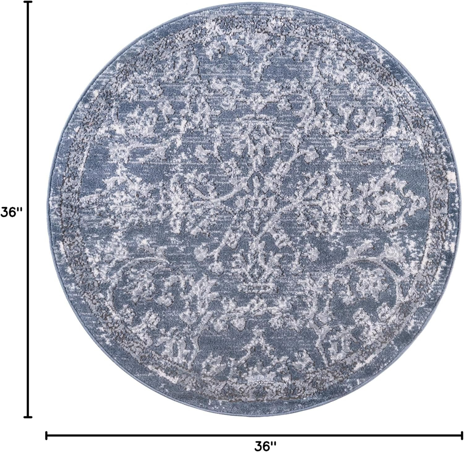 Rugs.com Oregon Collection Rug – 3 Ft Round Blue Low-Pile Rug Perfect For Kitchens, Dining Rooms