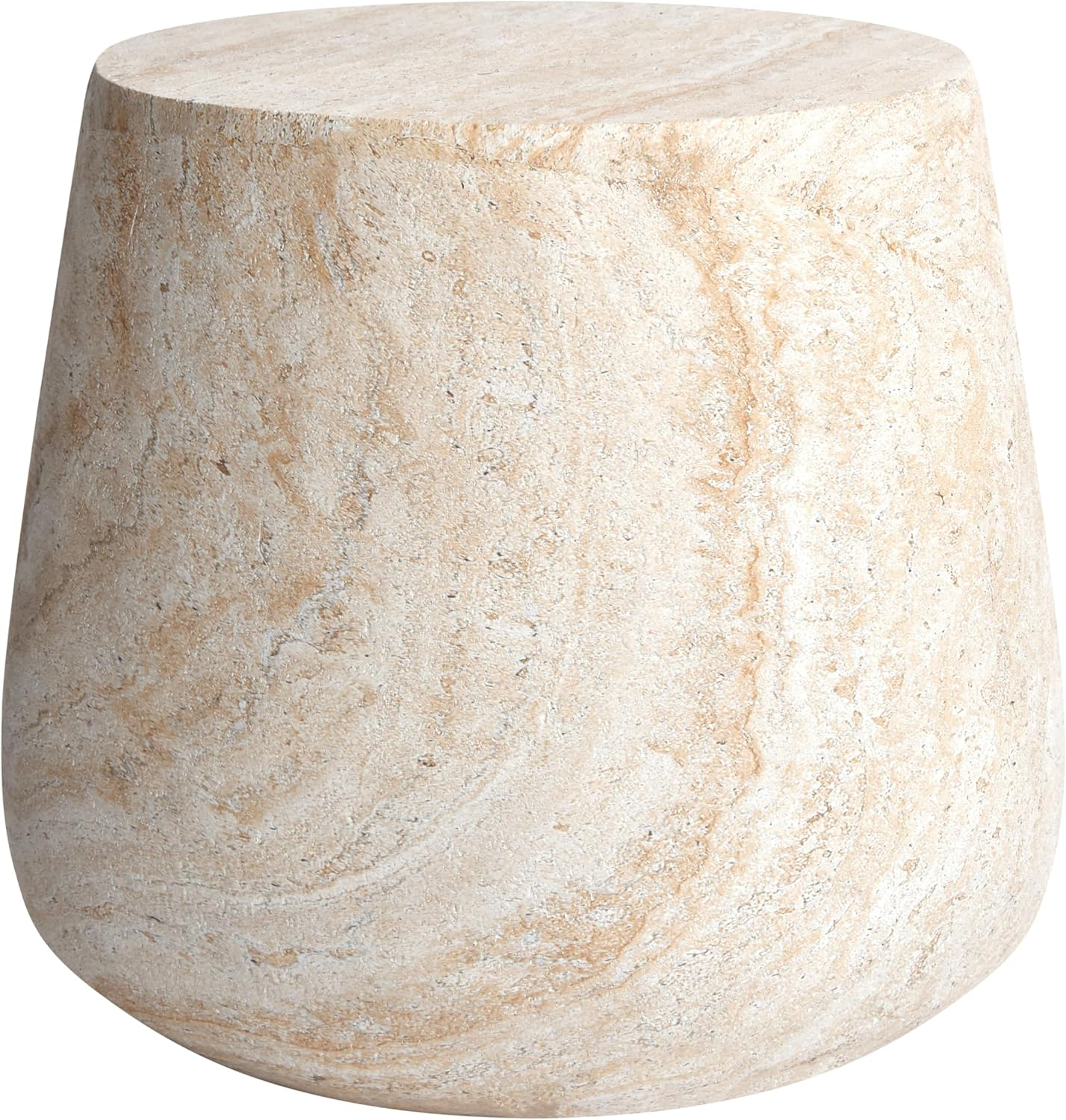 Barrel Travertine Stone Finish Italian Design MgO Side Accent Table