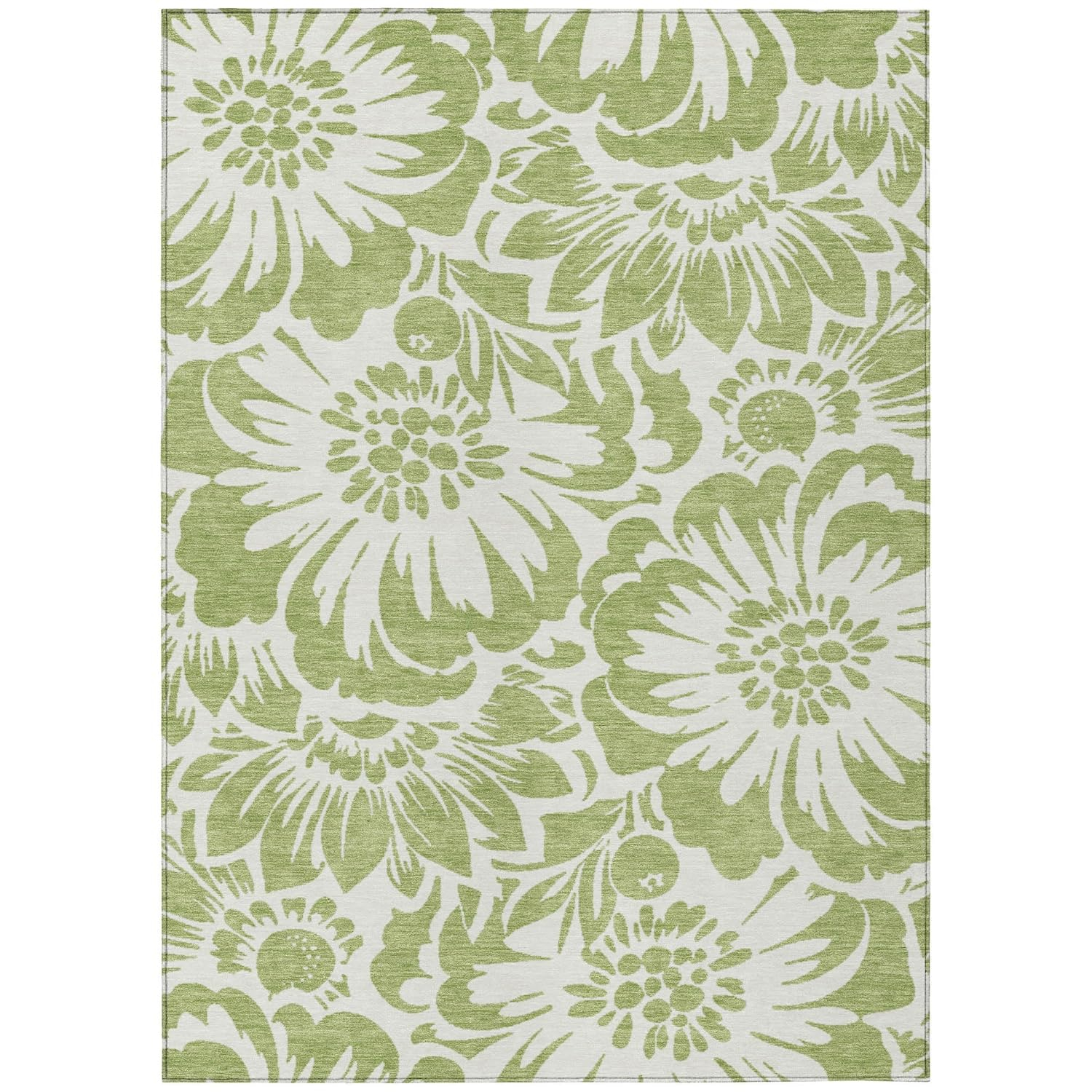 Aloe Green Floral Synthetic Washable 3' x 5' Area Rug